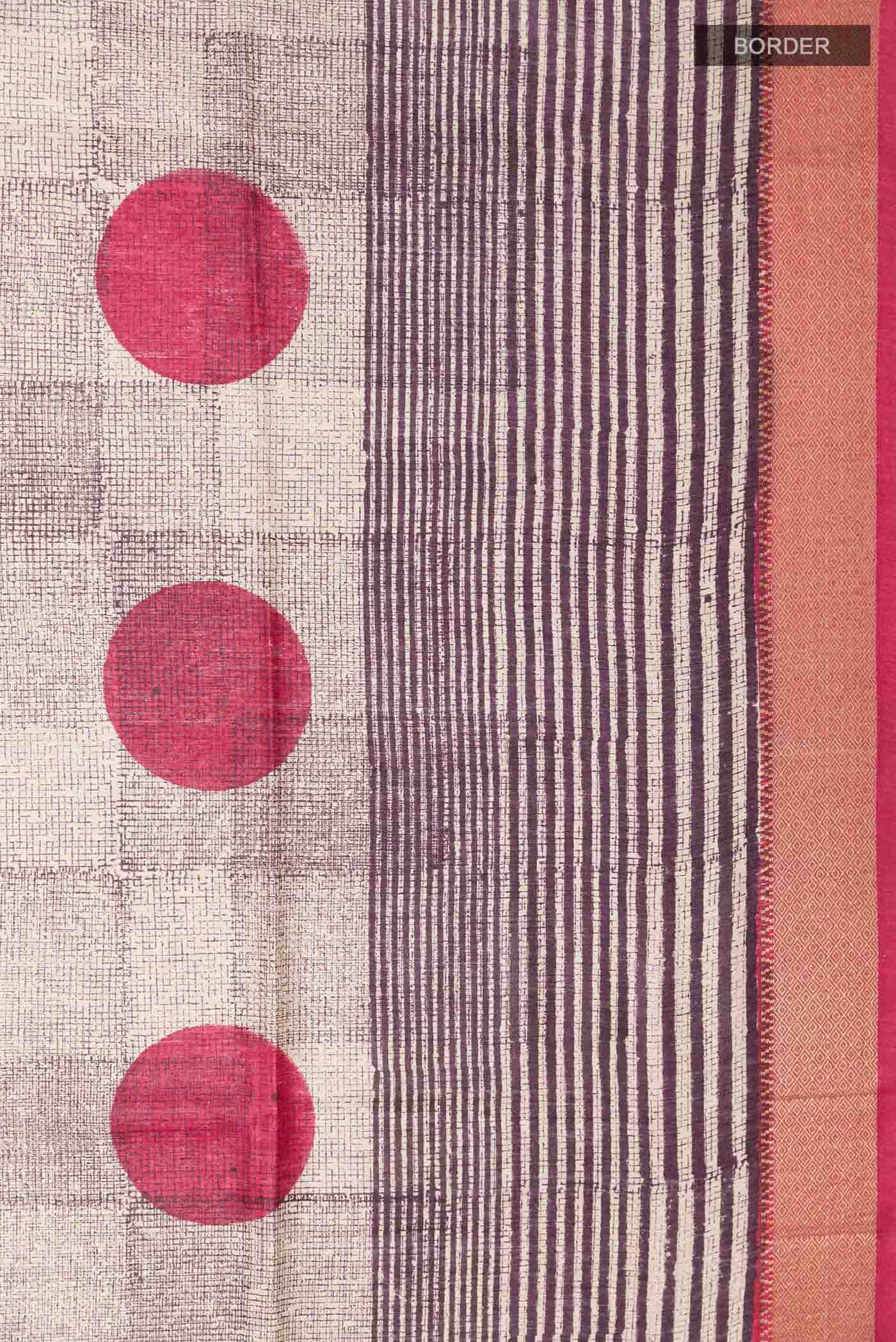 Beige Tussar Silk Saree