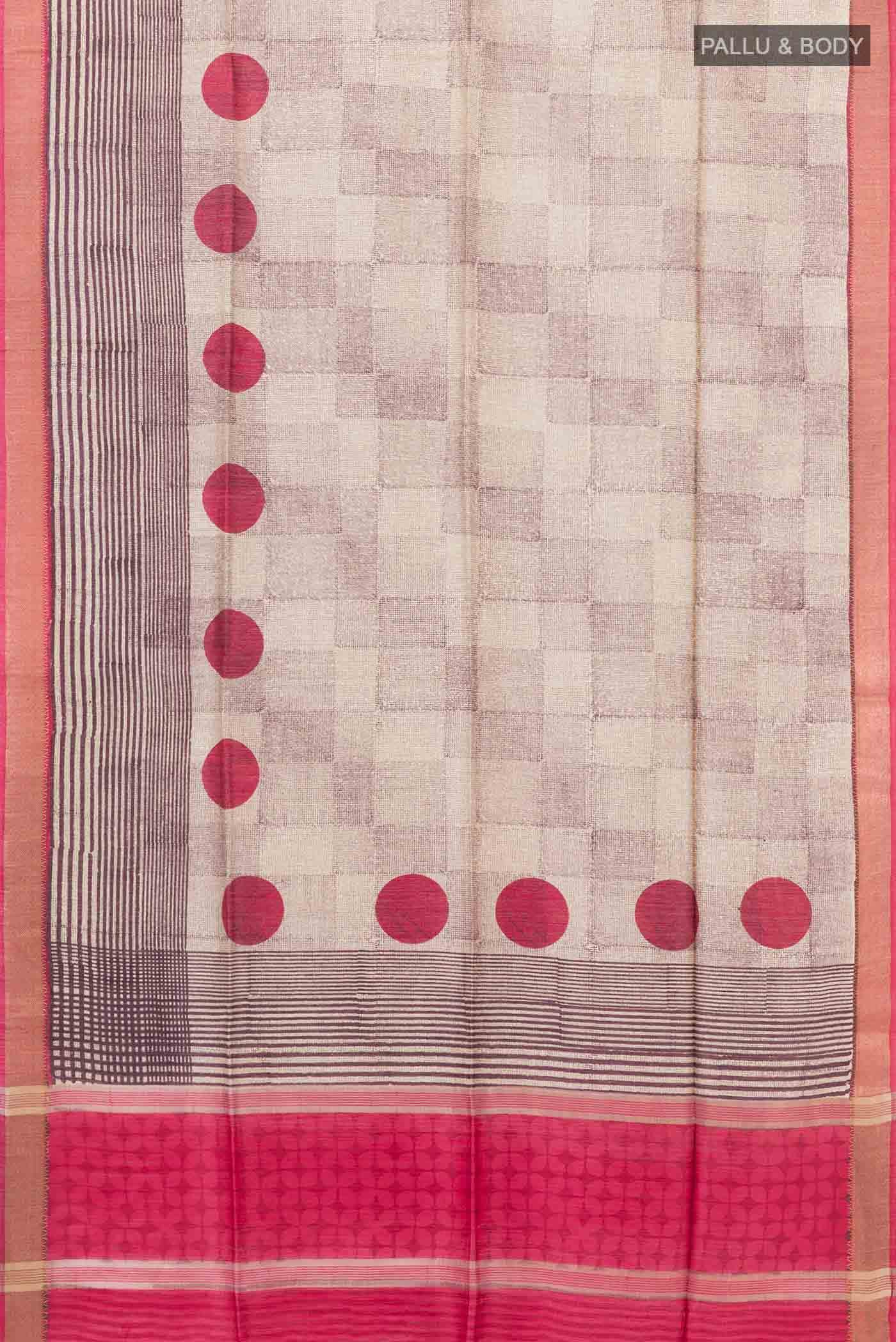Beige Tussar Silk Saree