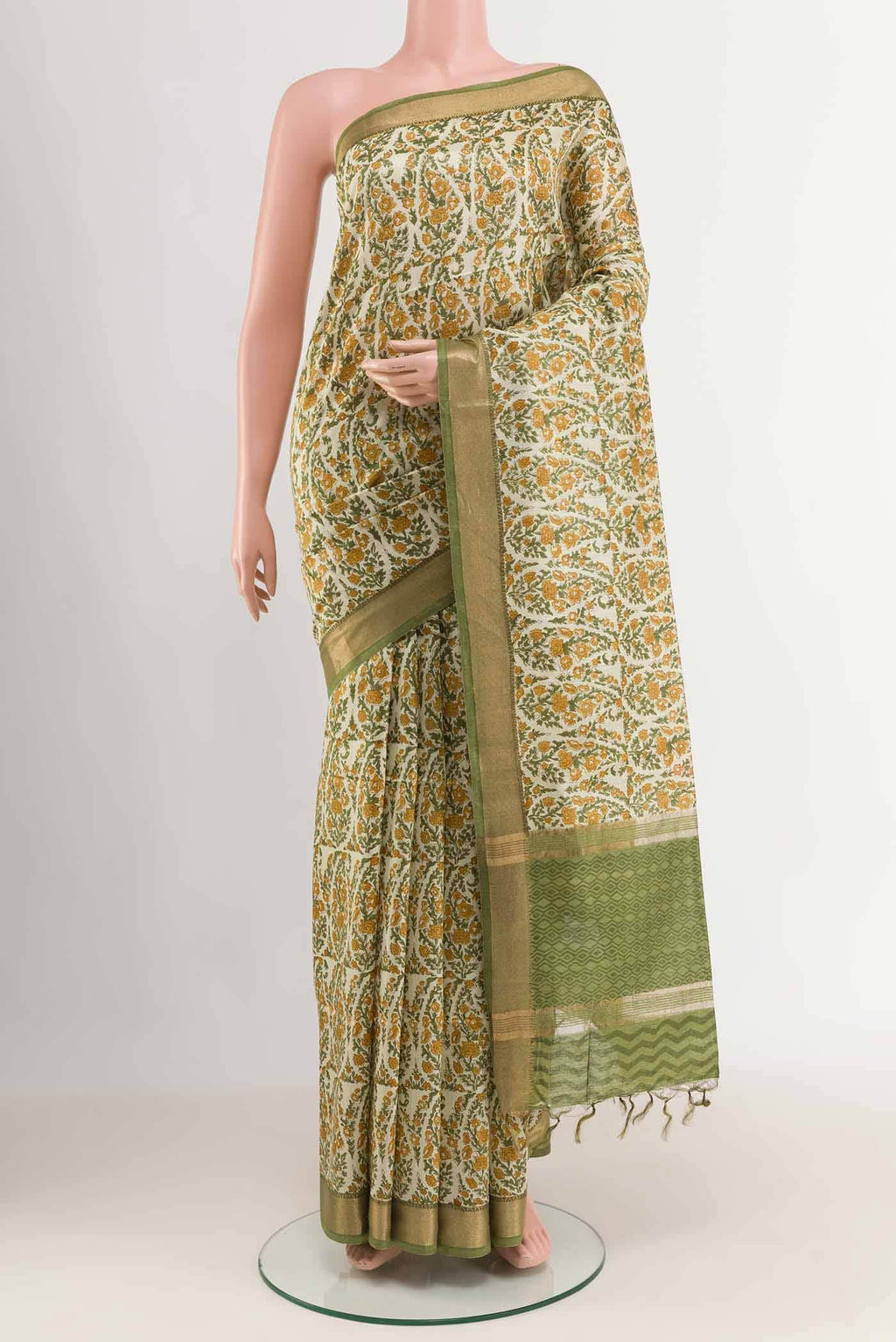 Beige Tussar Silk Saree