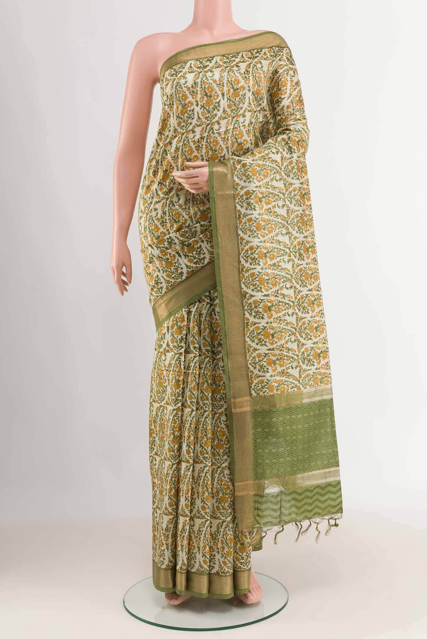 Beige Tussar Silk Saree