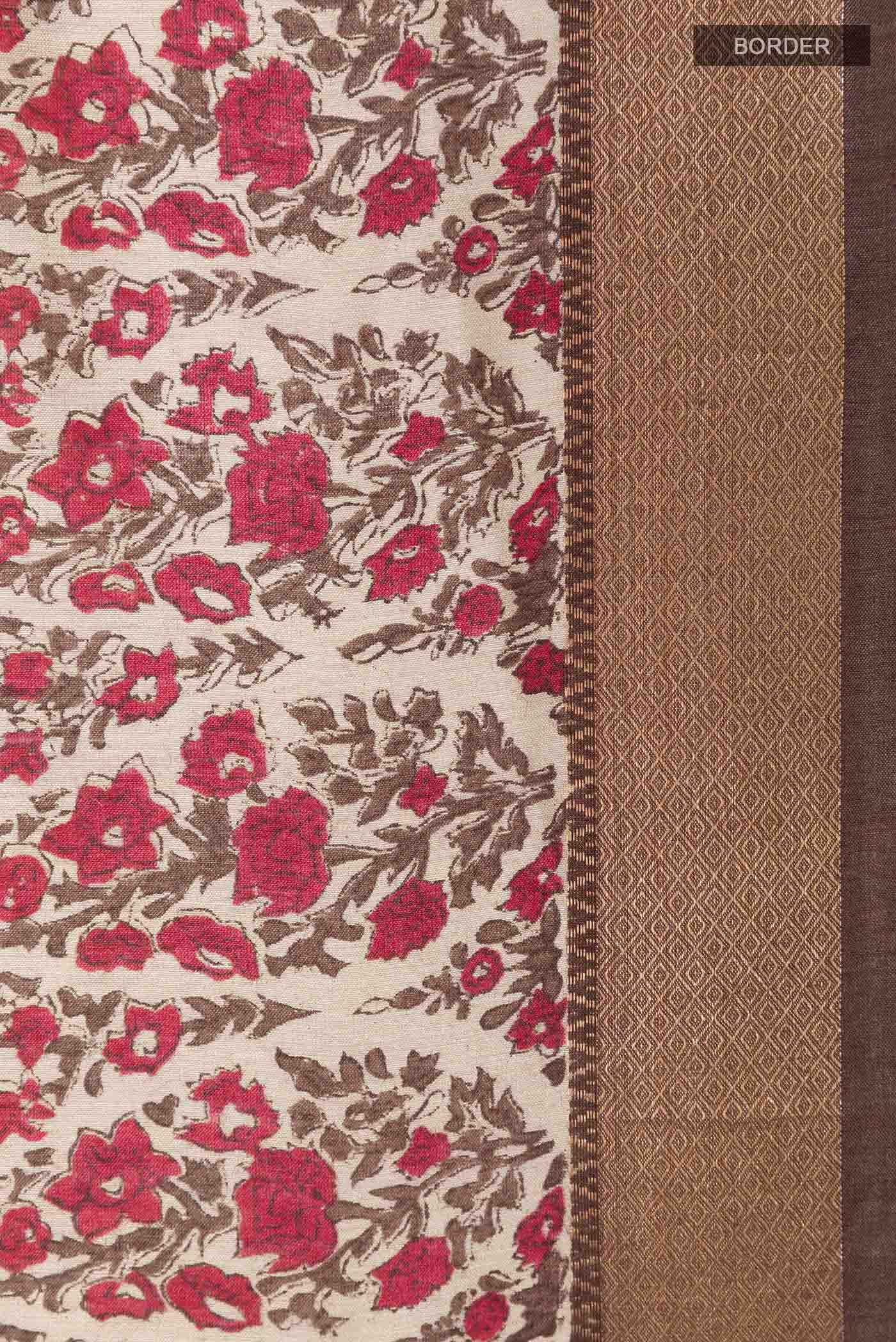 Beige Tussar Silk Saree
