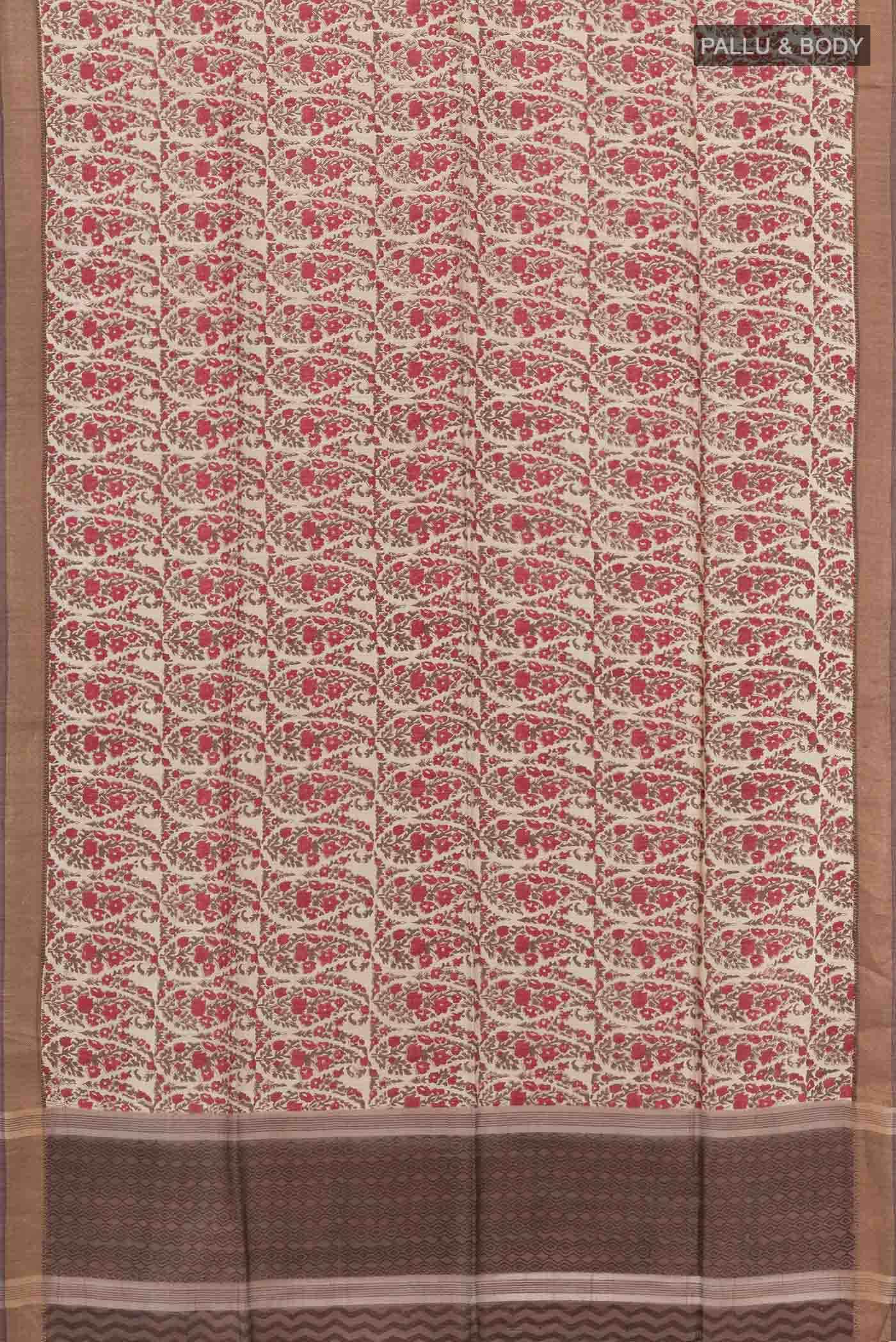 Beige Tussar Silk Saree