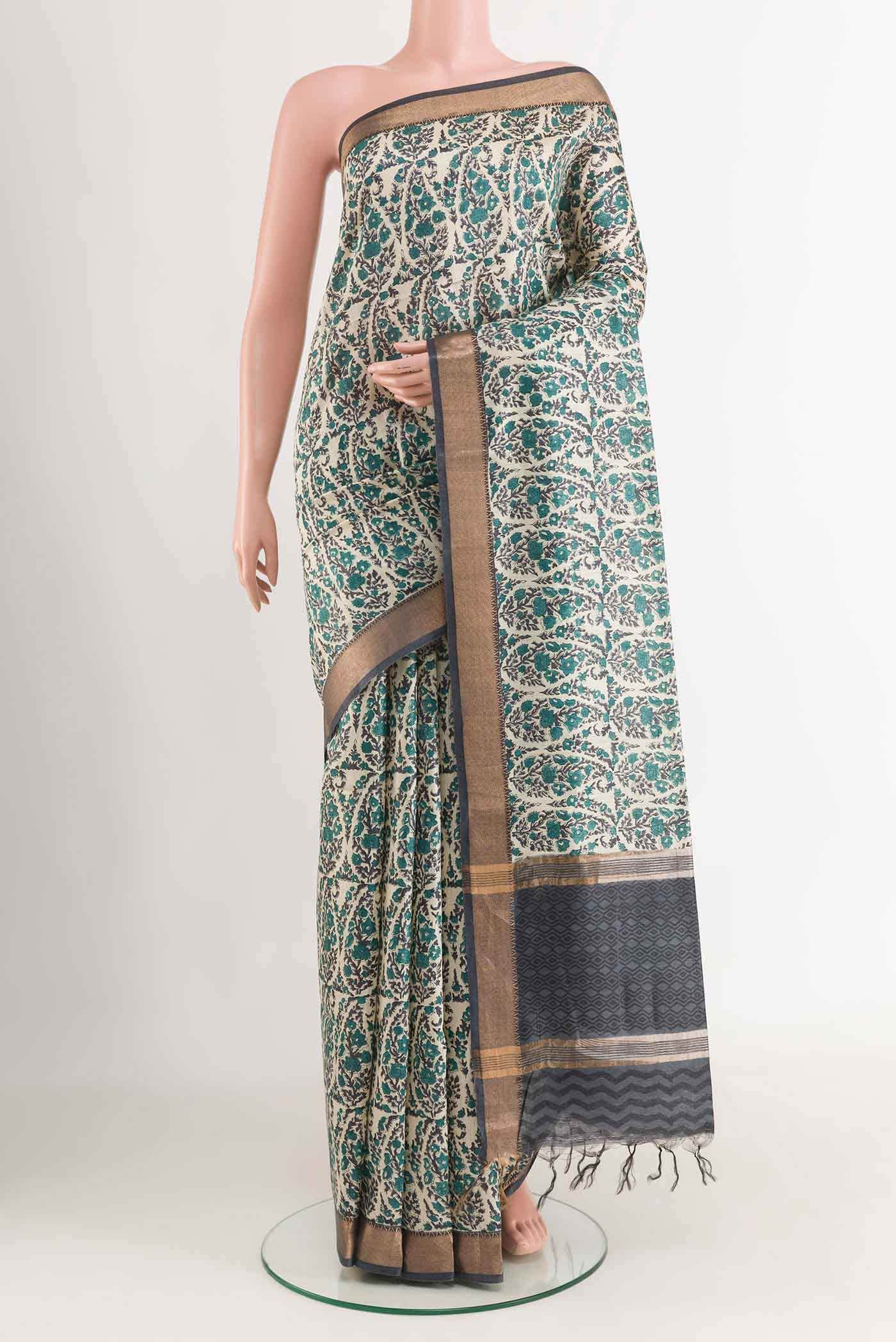 Beige Tussar Silk Saree