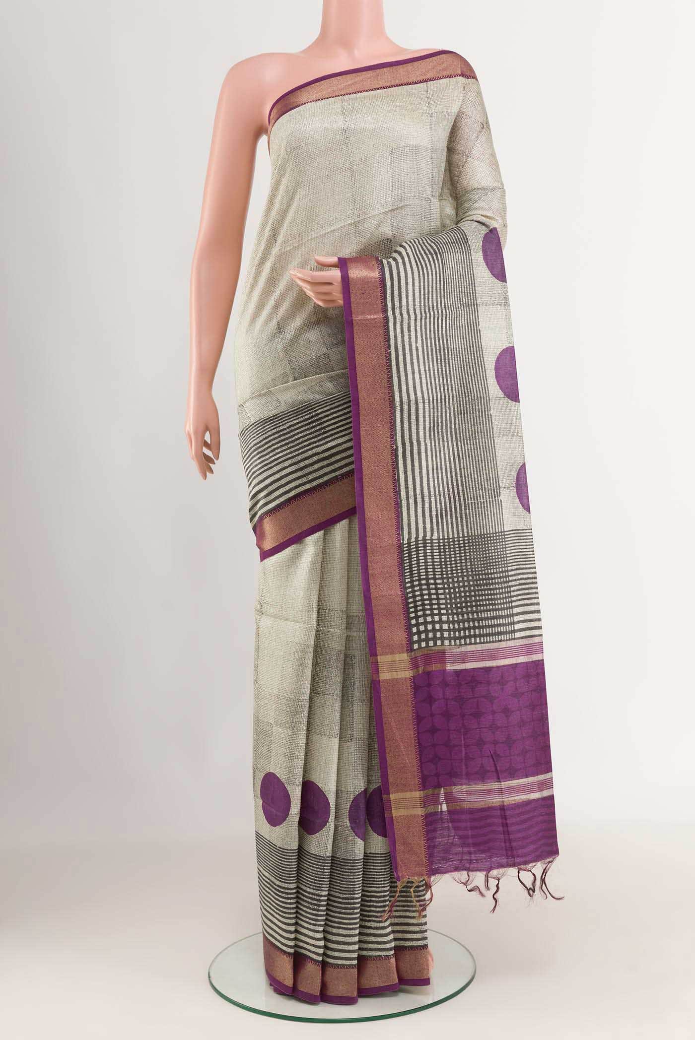 Beige Tussar Silk Saree