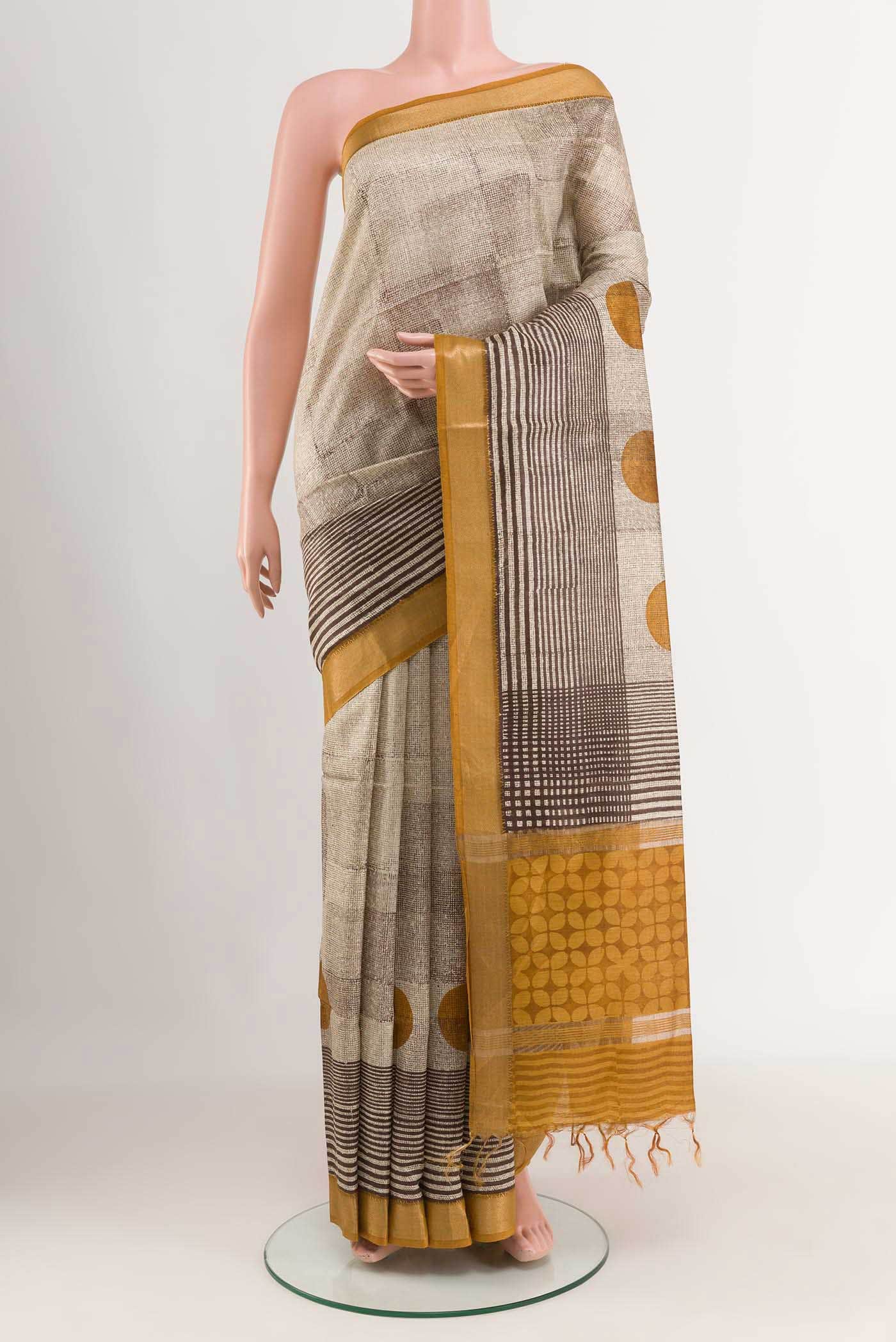 Beige Tussar Silk Saree