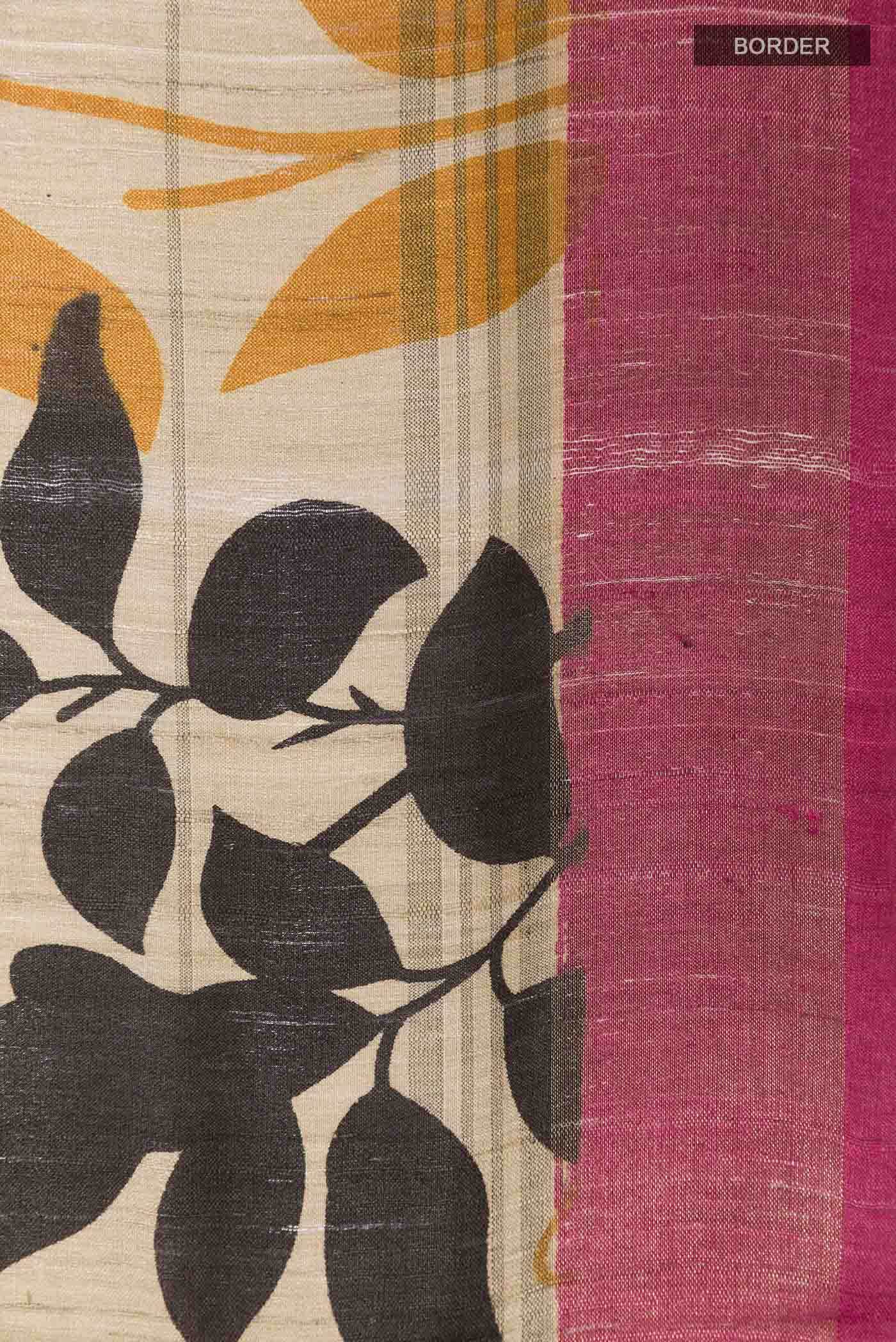 Beige Tussar Silk Saree