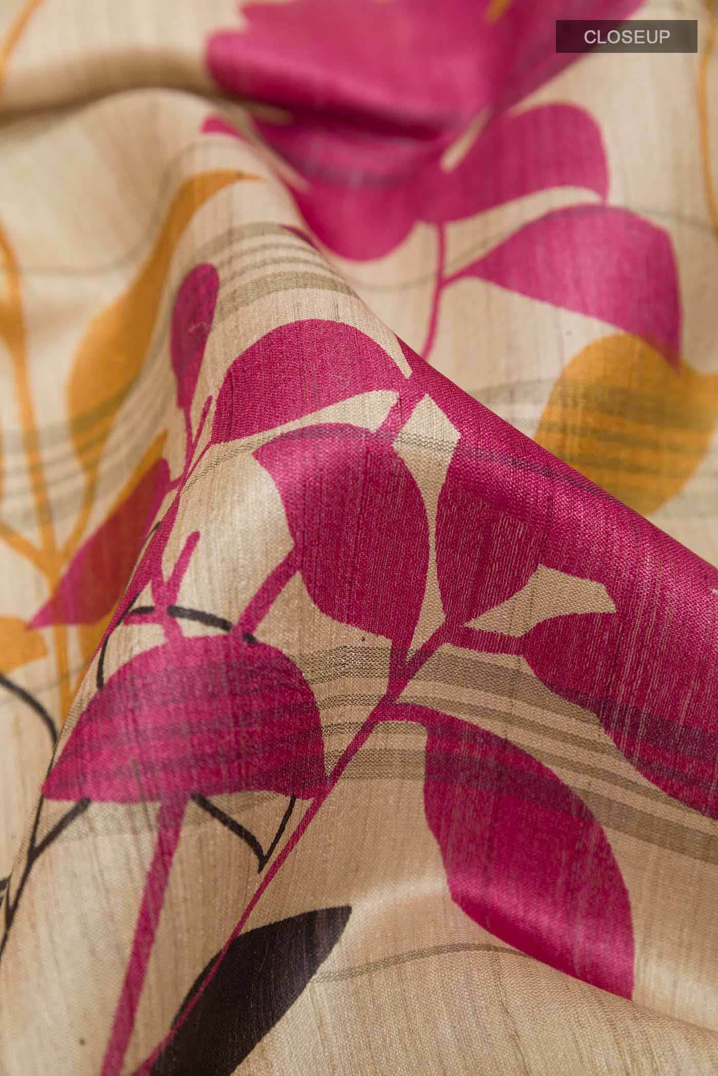 Beige Tussar Silk Saree