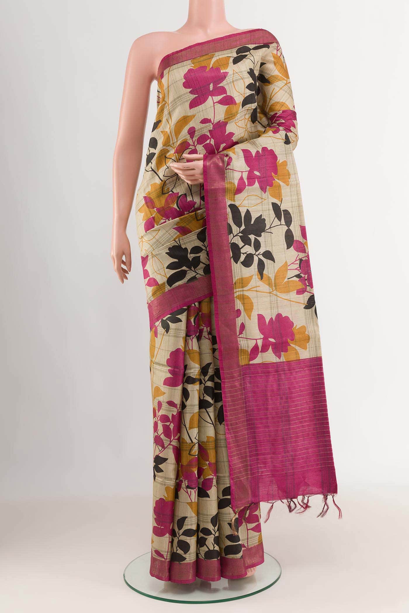 Beige Tussar Silk Saree