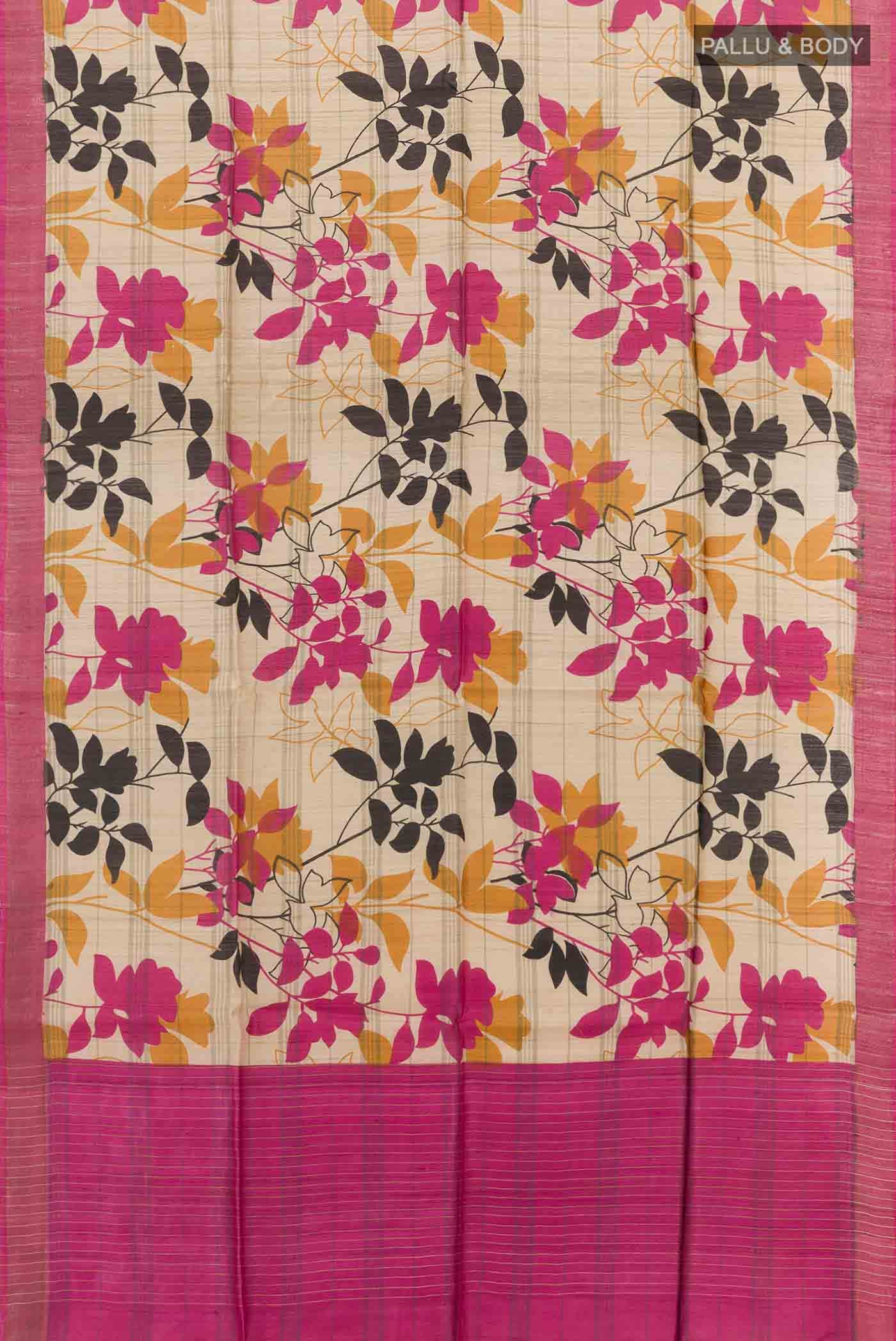 Beige Tussar Silk Saree