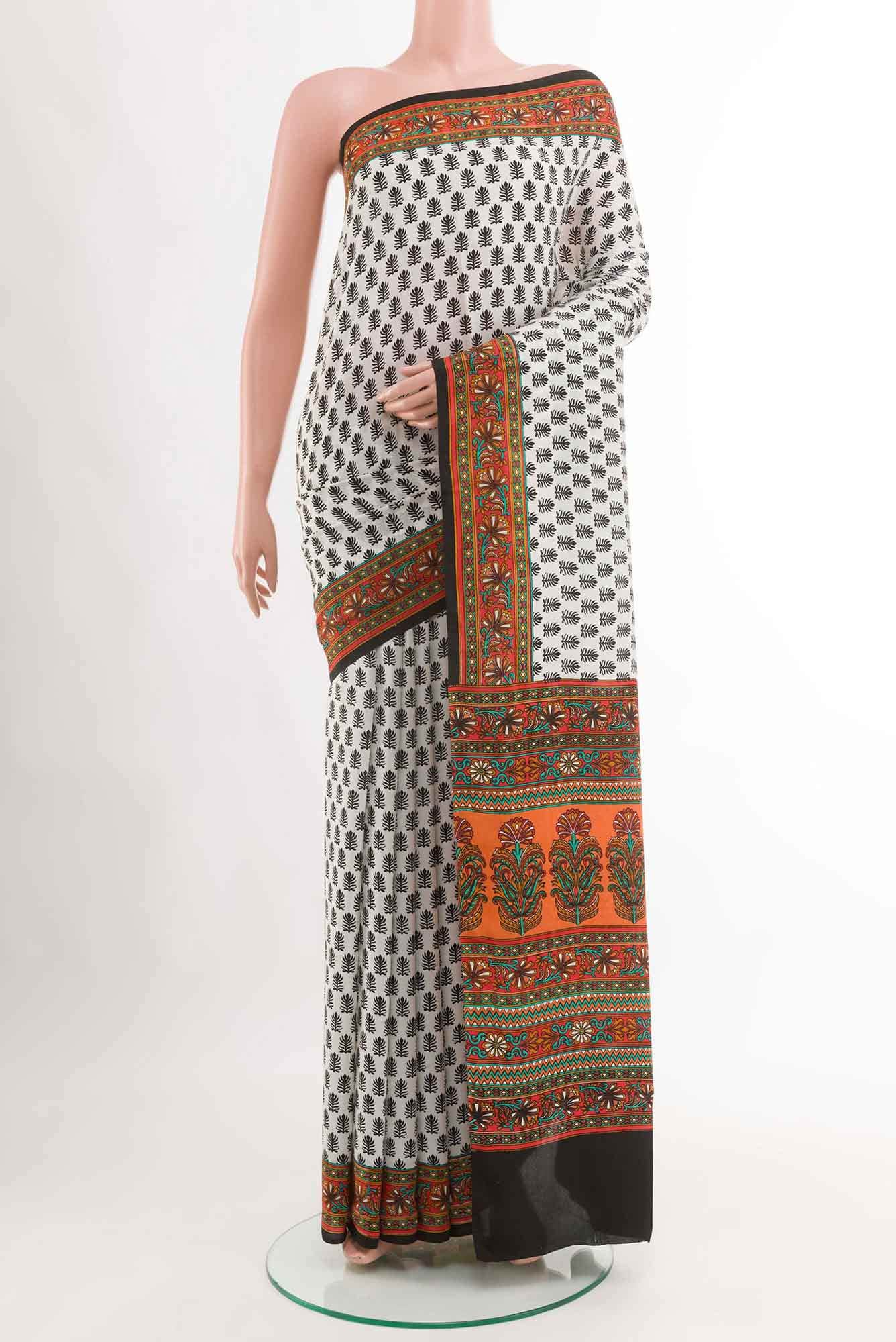 White Crepe Saree