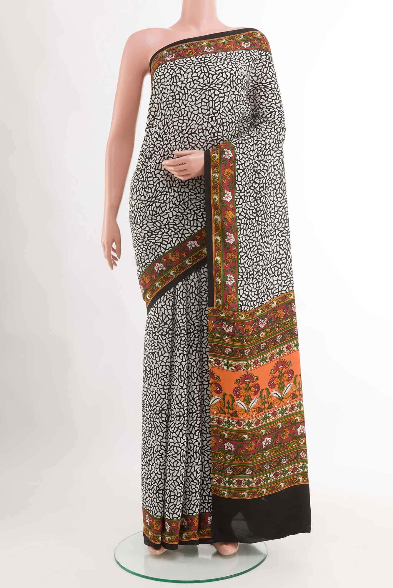 White Crepe Saree
