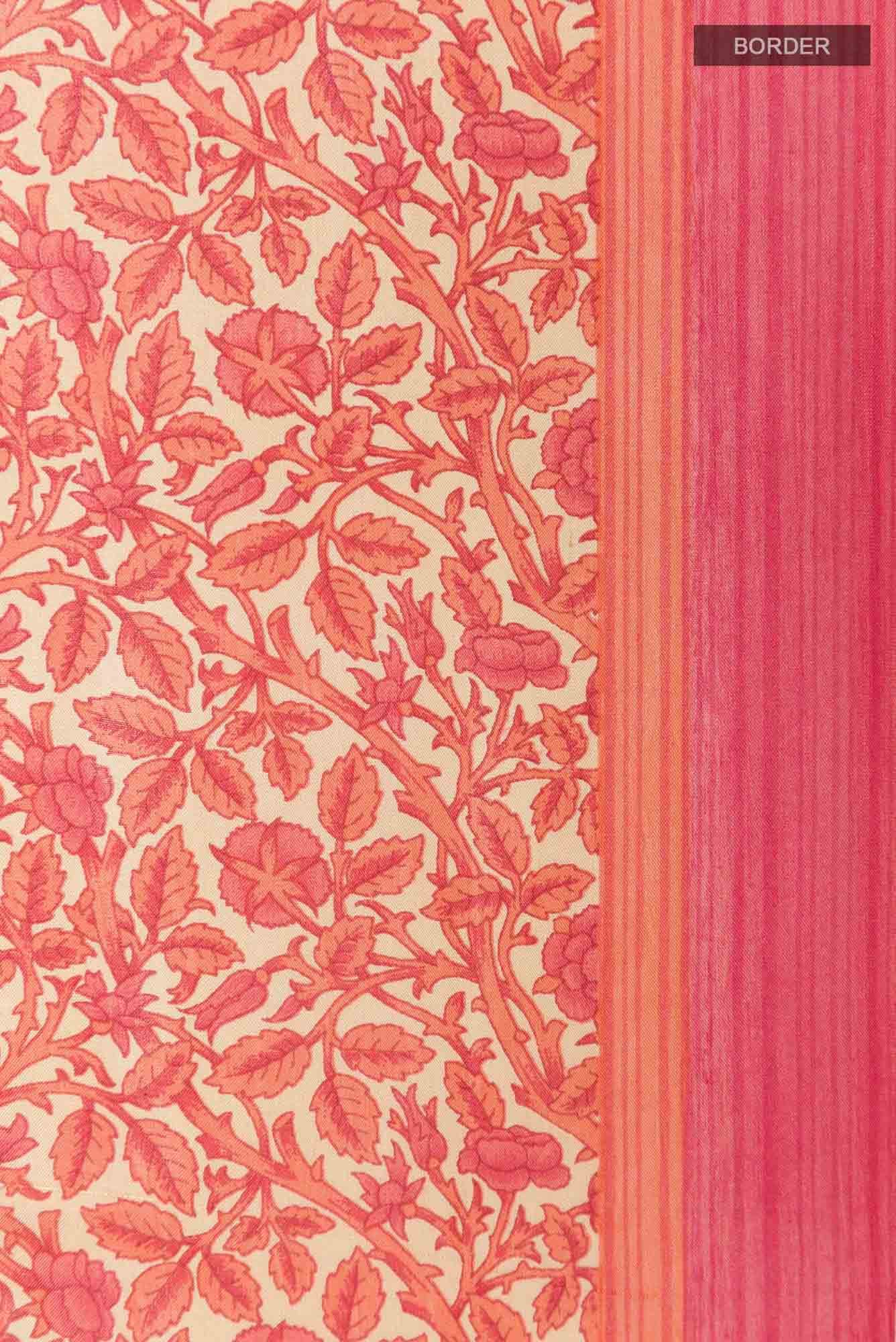 Beige Printed Silk Saree