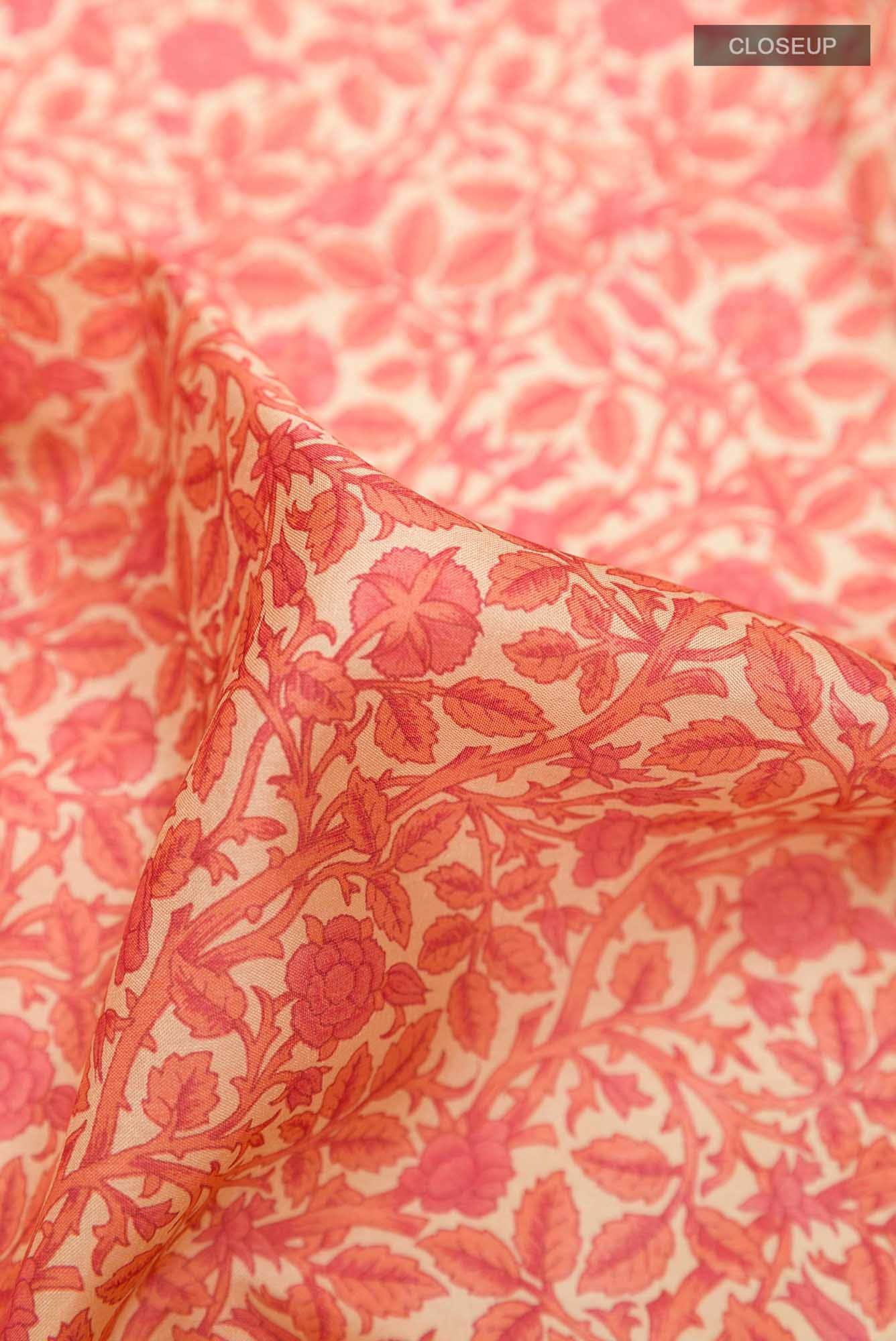 Beige Printed Silk Saree