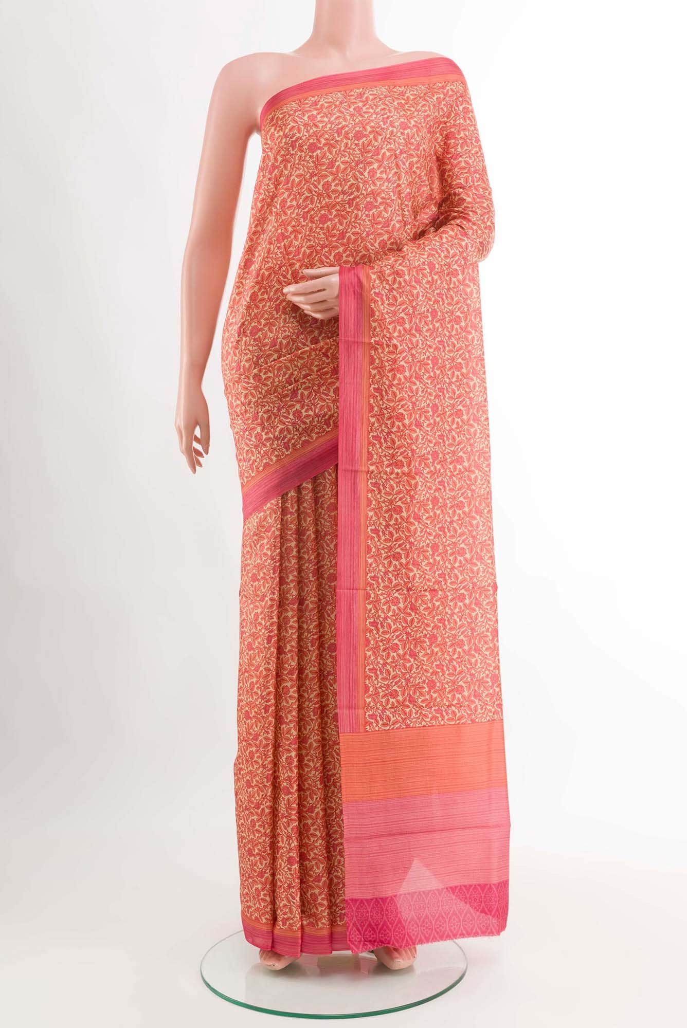 Beige Printed Silk Saree