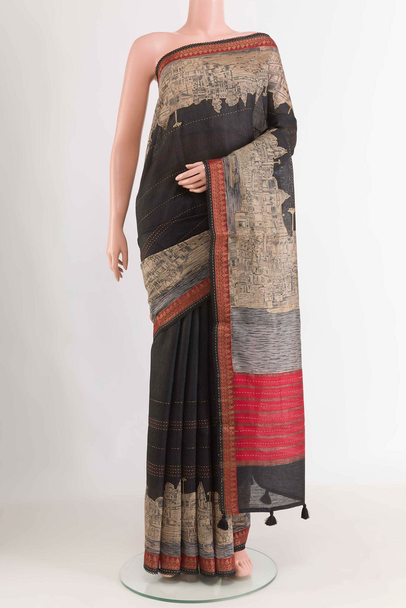 Black Tussar Silk Saree