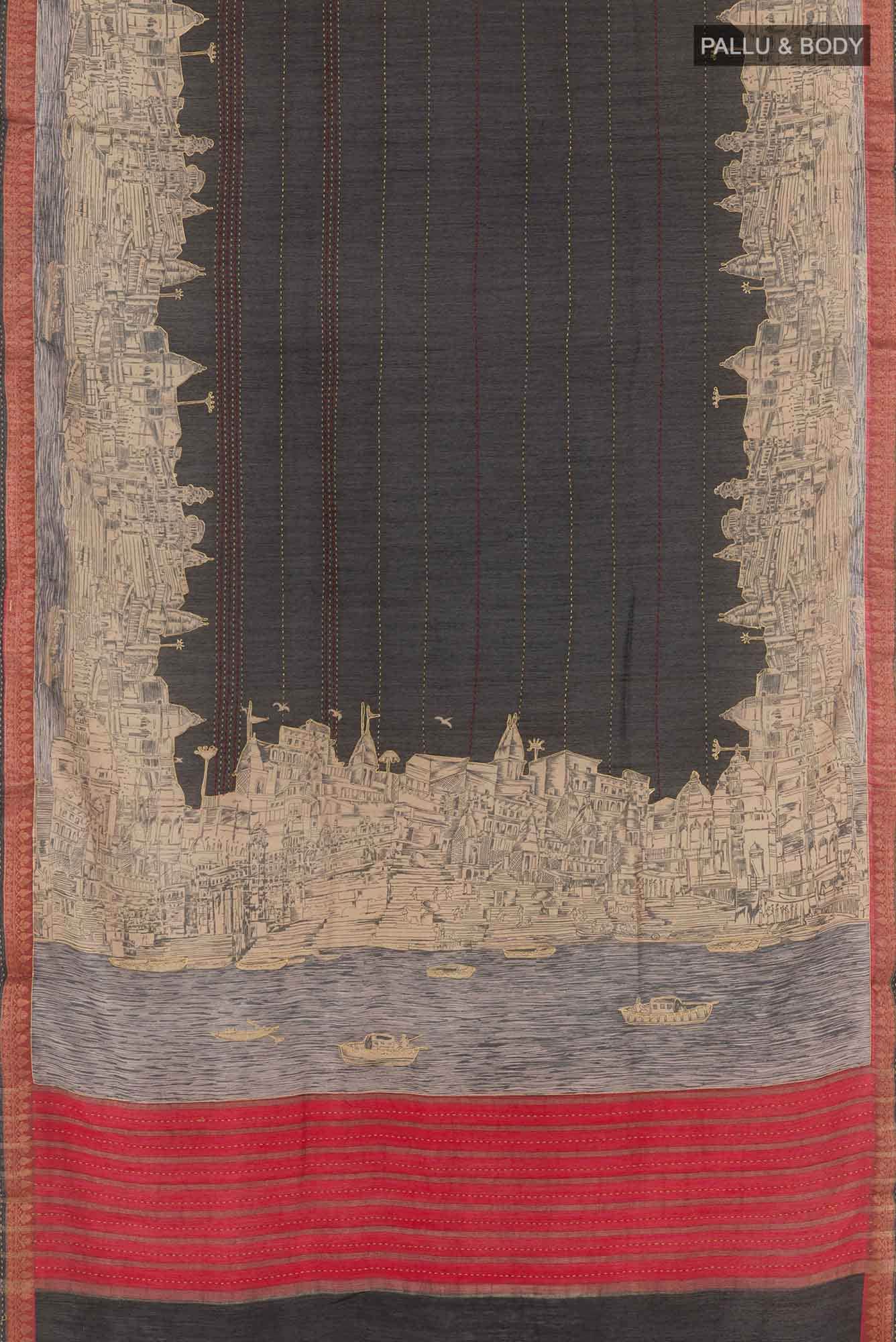 Black Tussar Silk Saree