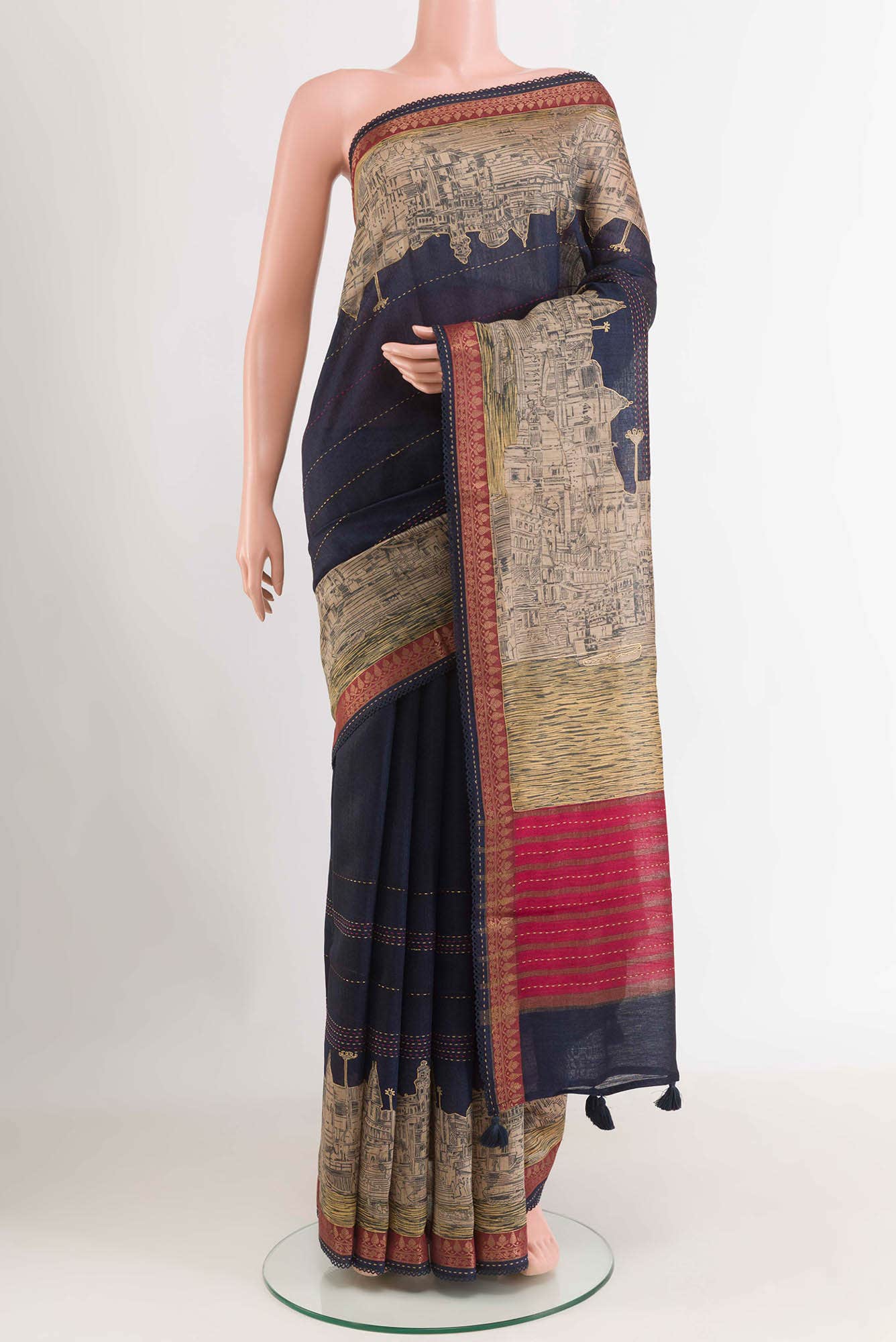 Dark Blue Tussar Silk Saree
