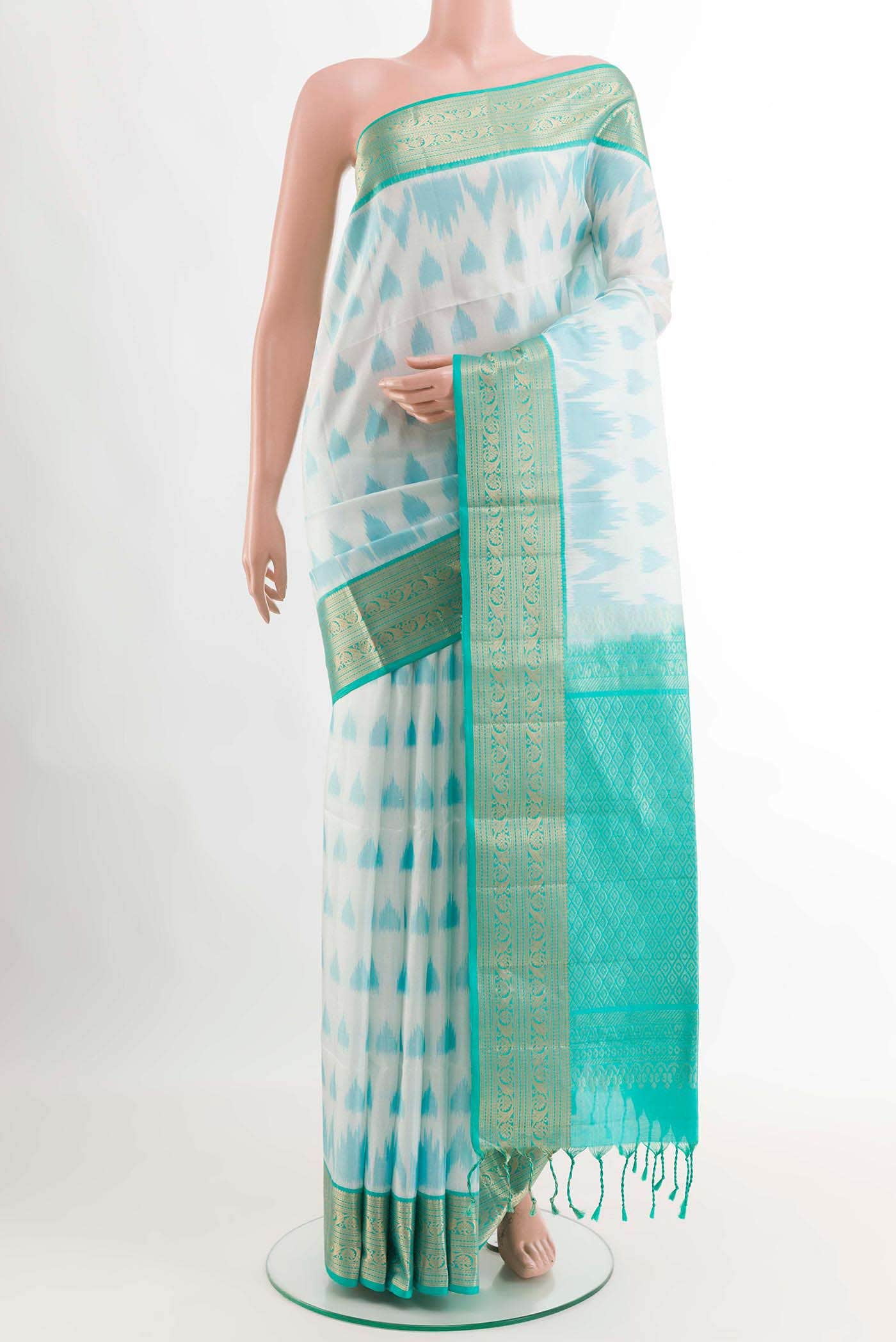 White Dual Tone Soft Silk Saree