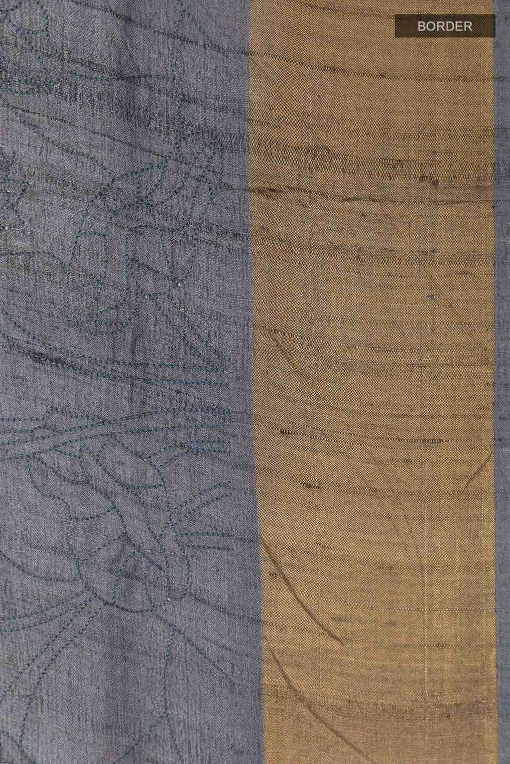 Blue Grey Tussar Silk Saree