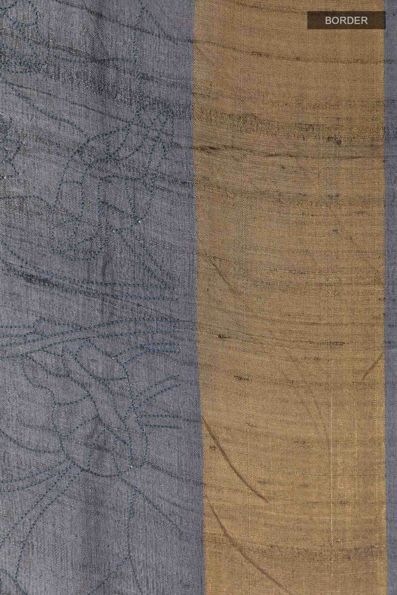 Blue Grey Tussar Silk Saree