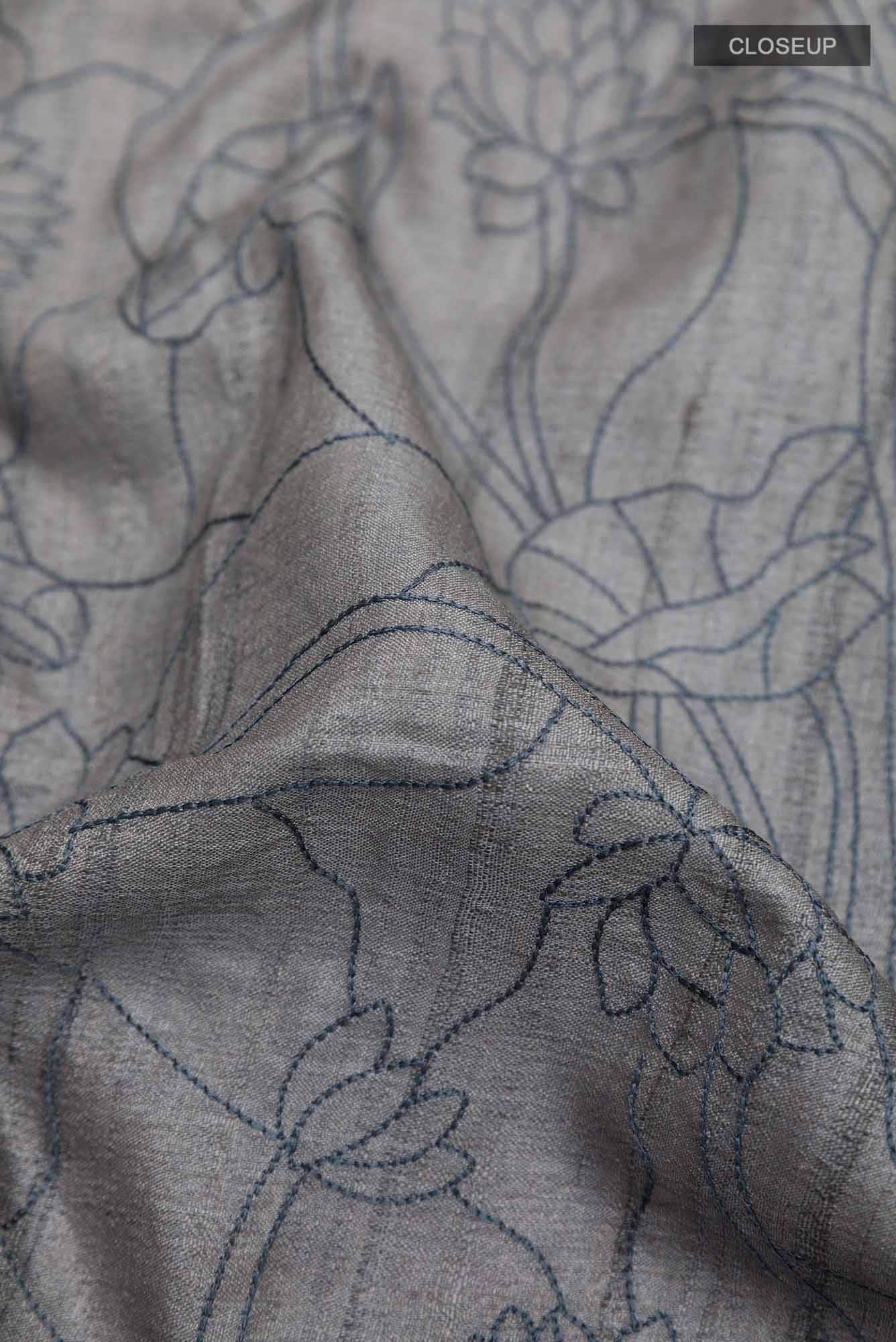 Blue Grey Tussar Silk Saree