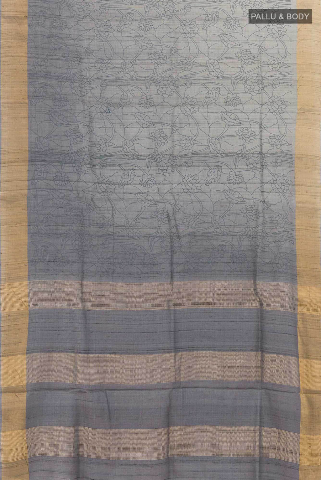 Blue Grey Tussar Silk Saree