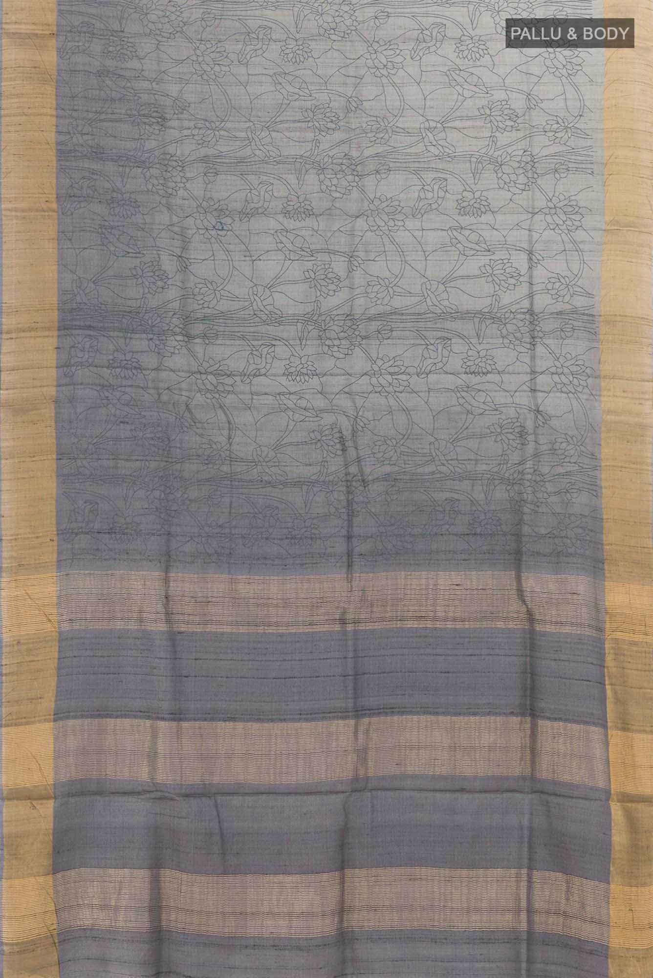 Blue Grey Tussar Silk Saree