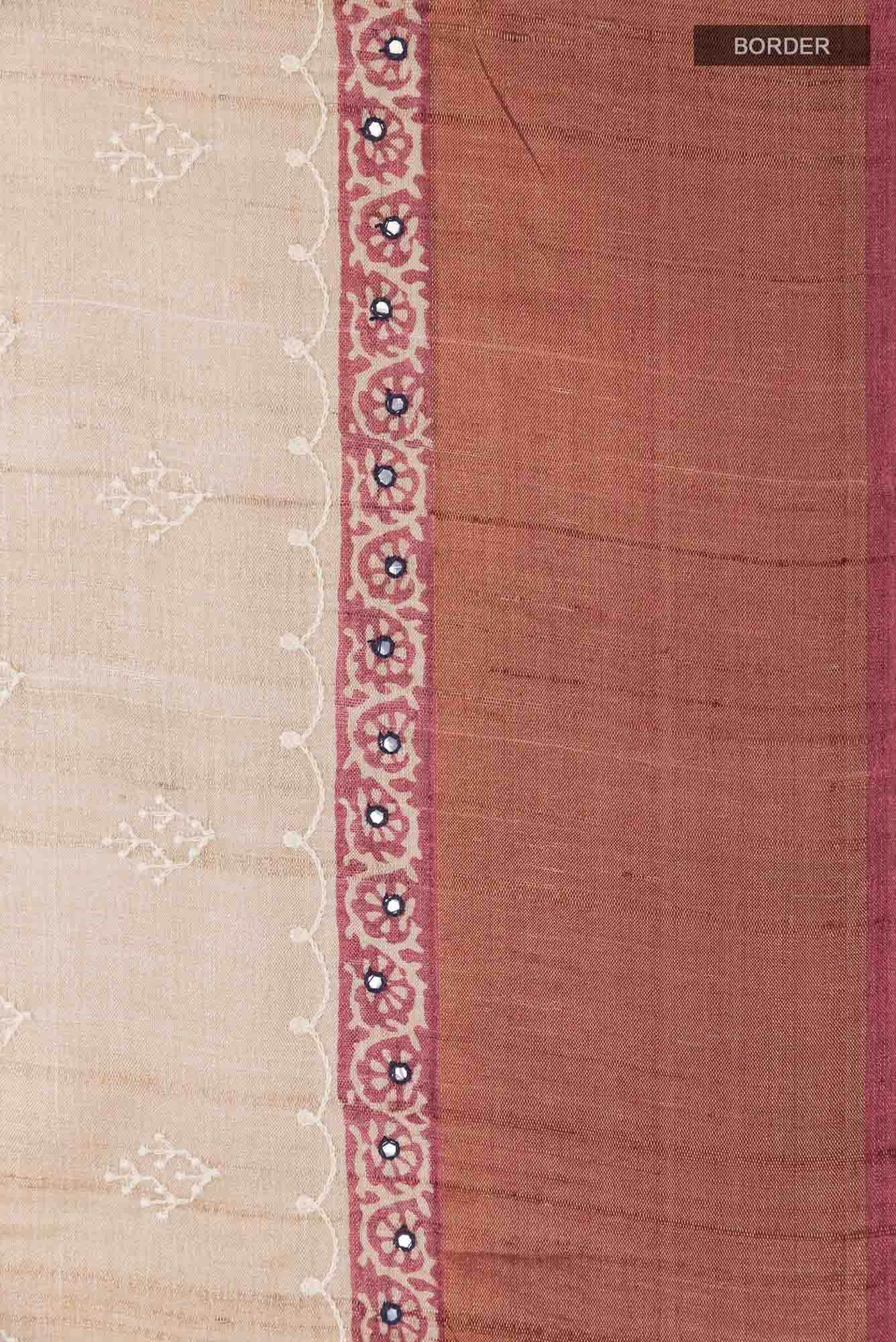 Beige Tussar Silk Saree