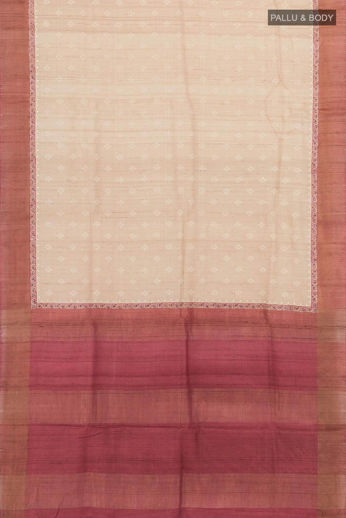Beige Tussar Silk Saree