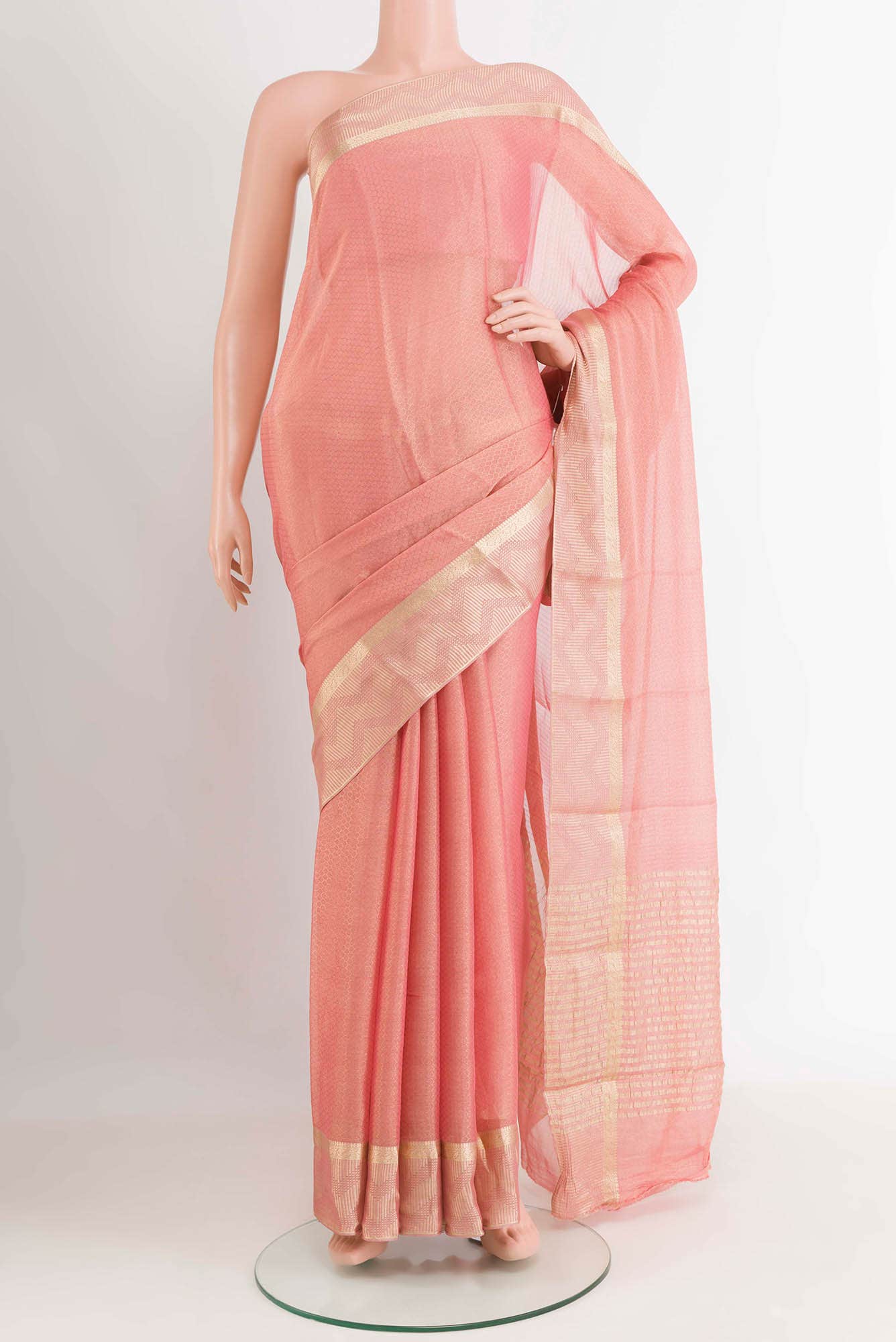 Peach Mysore Georgette Saree