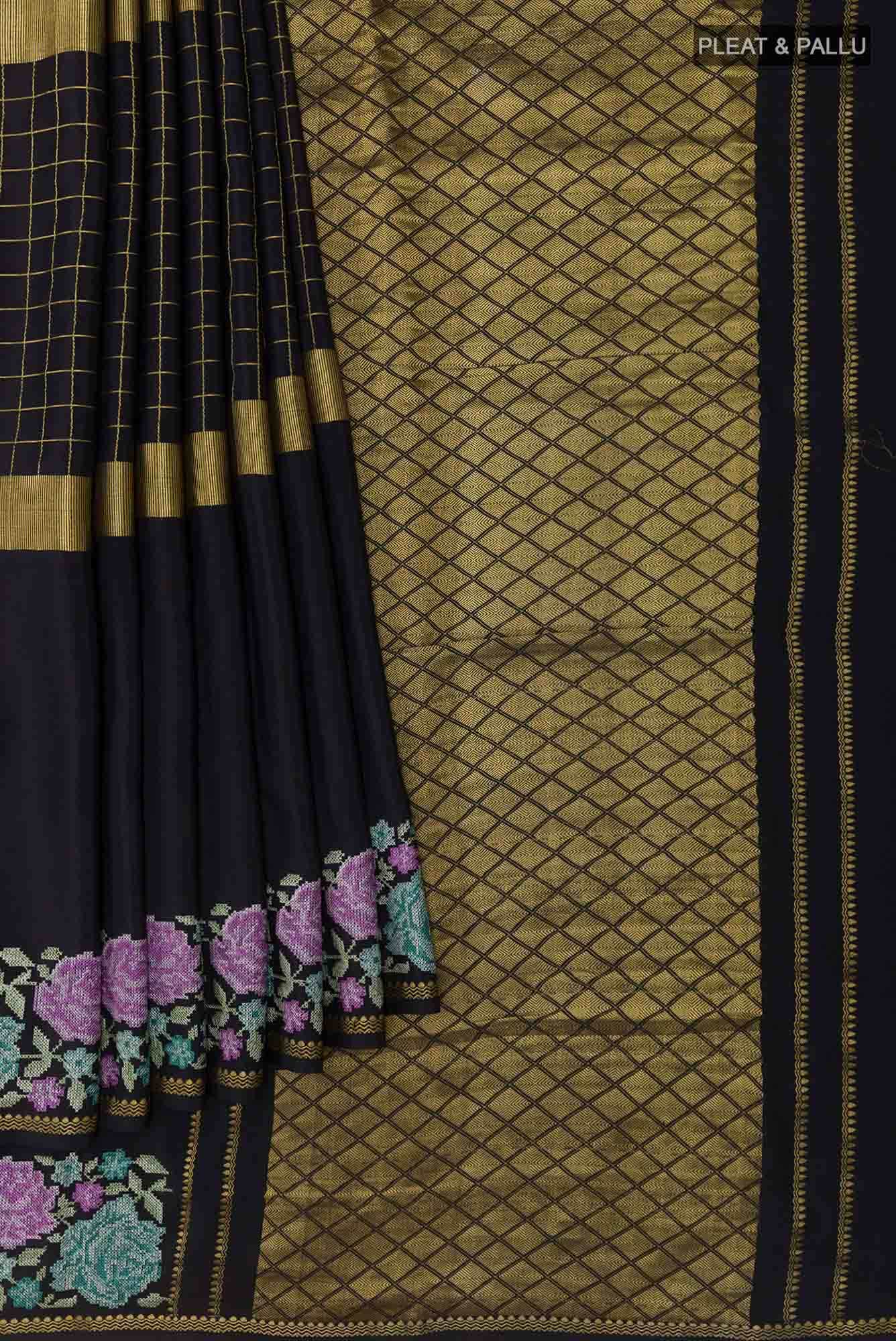 Black Mysore Crepe Saree
