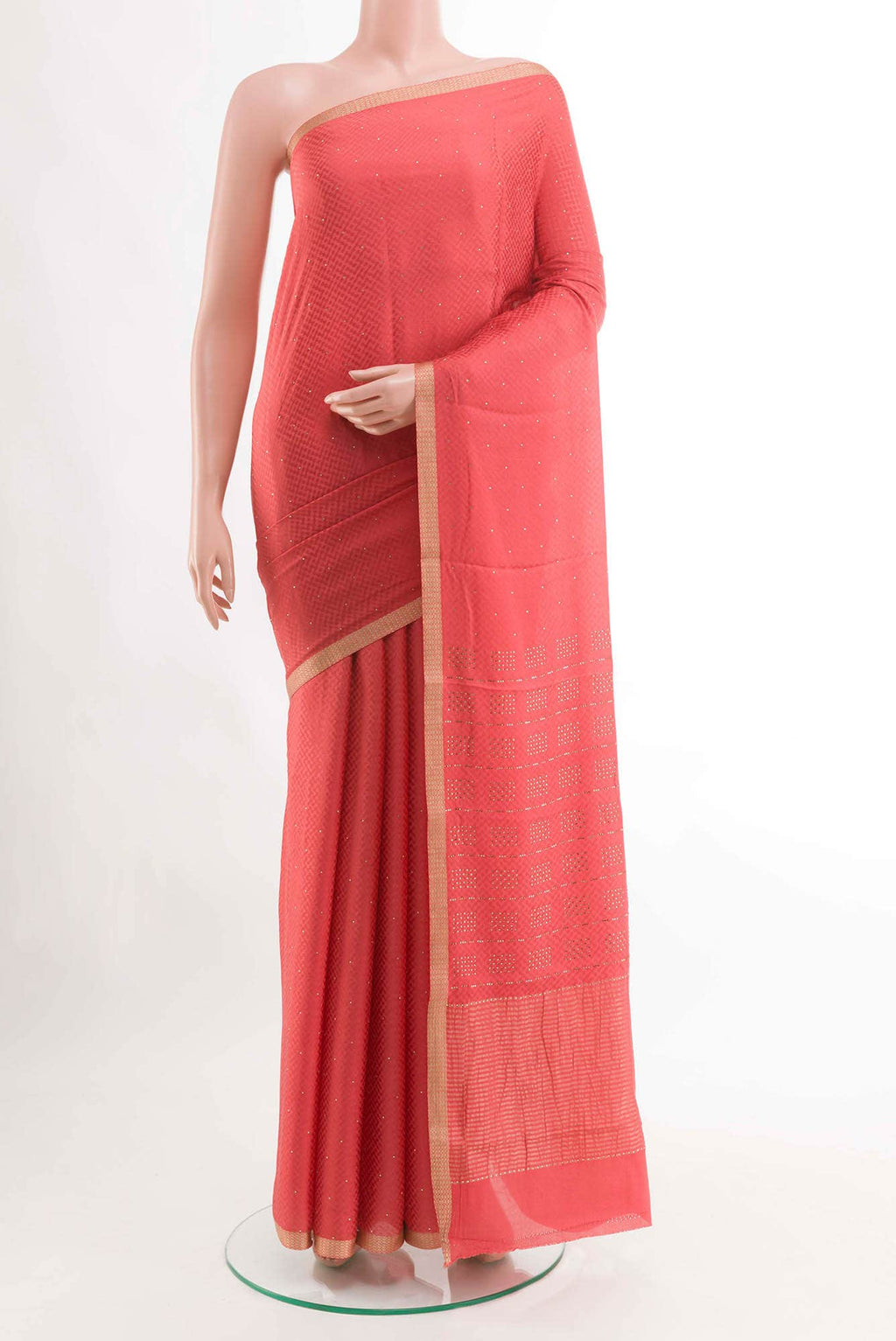 Peach Mysore Crepe Saree