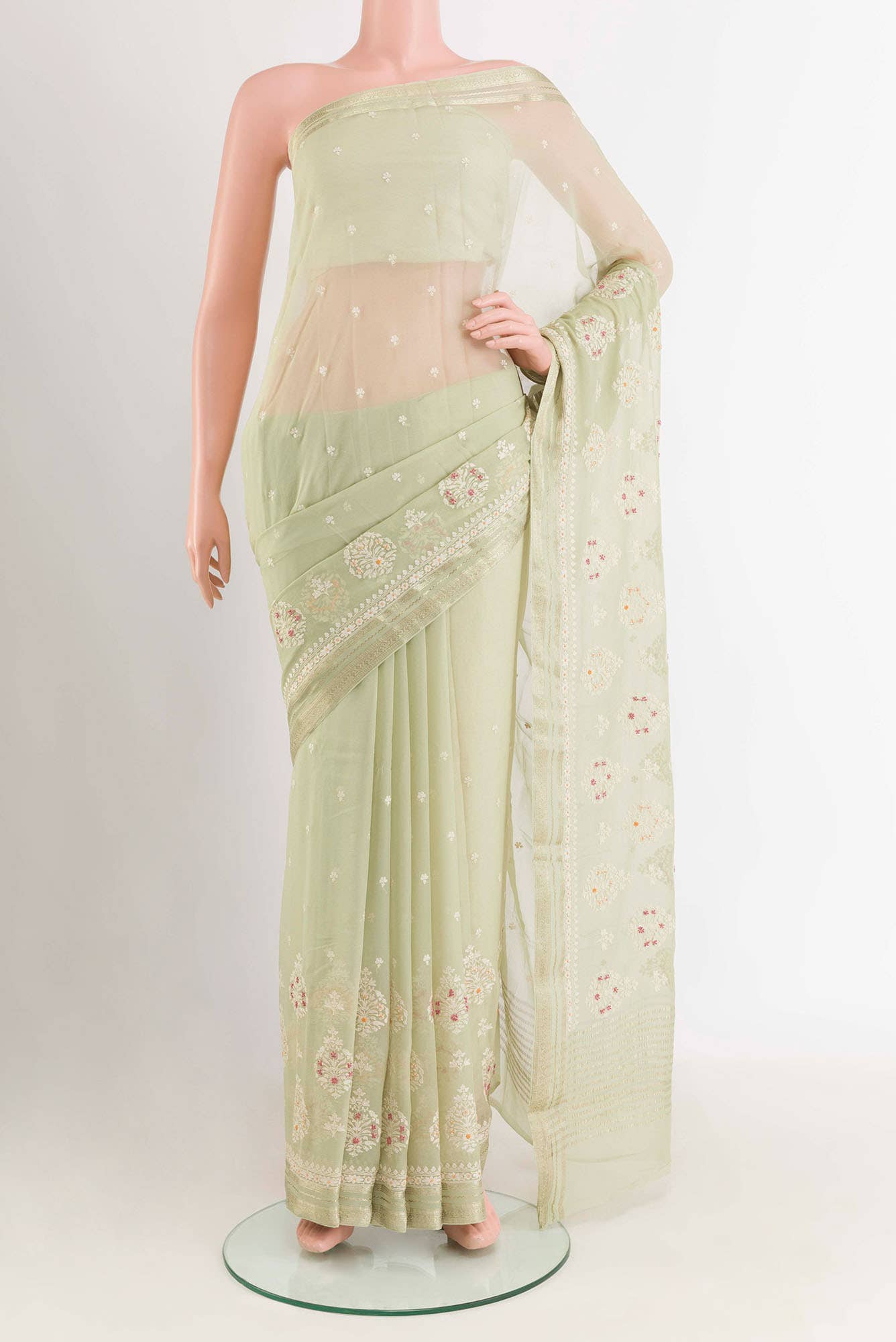 Olive Green Chiffon Saree