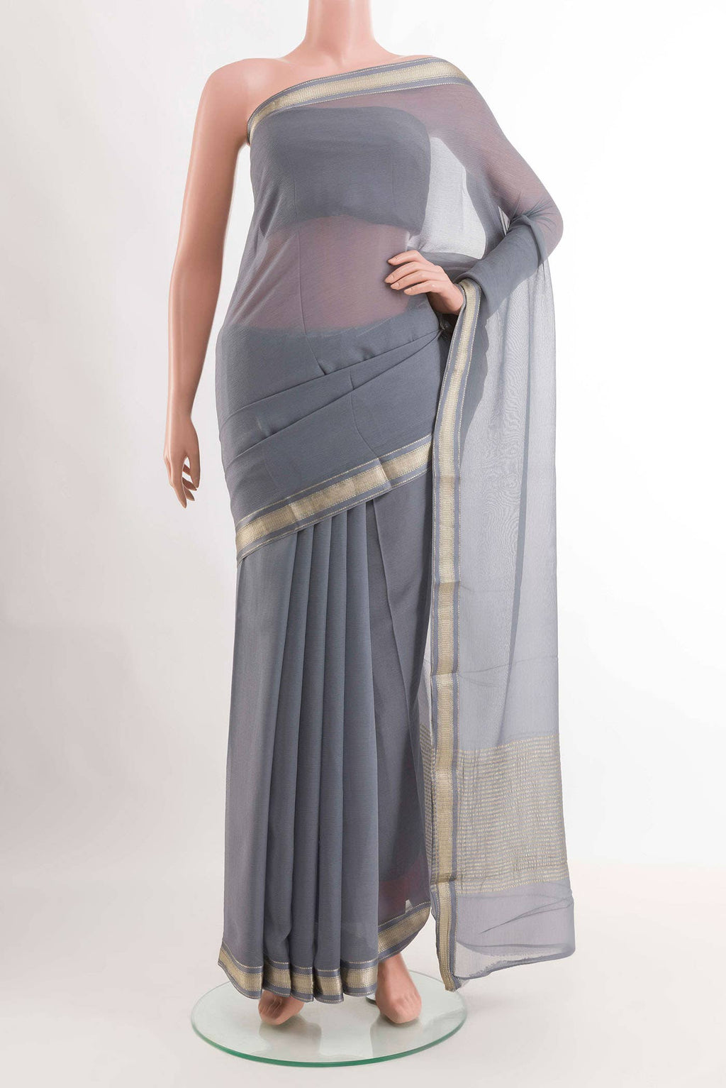 Grey Mysore Chiffon Saree