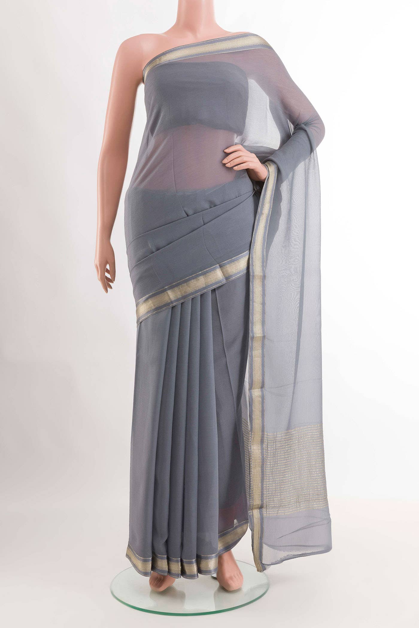 Grey Mysore Chiffon Saree