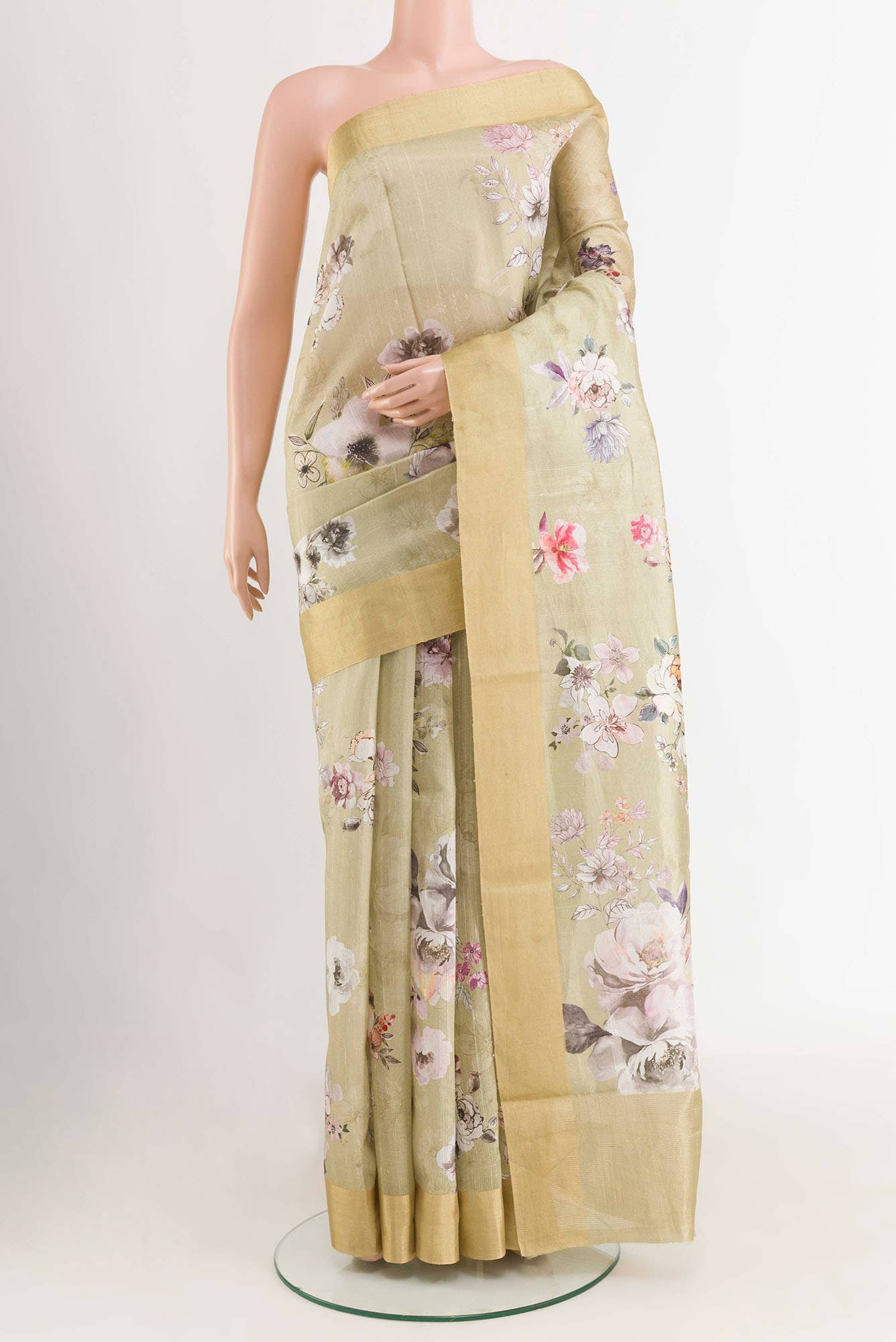 Beige Tussar Silk Saree