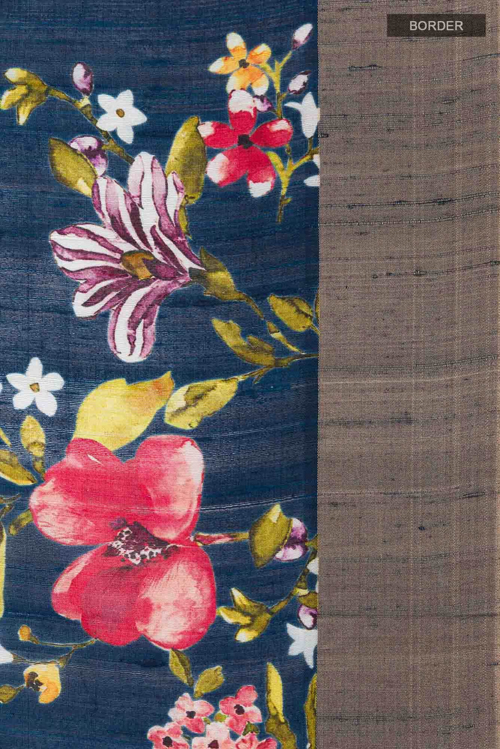 Navy Blue Tussar Silk Saree