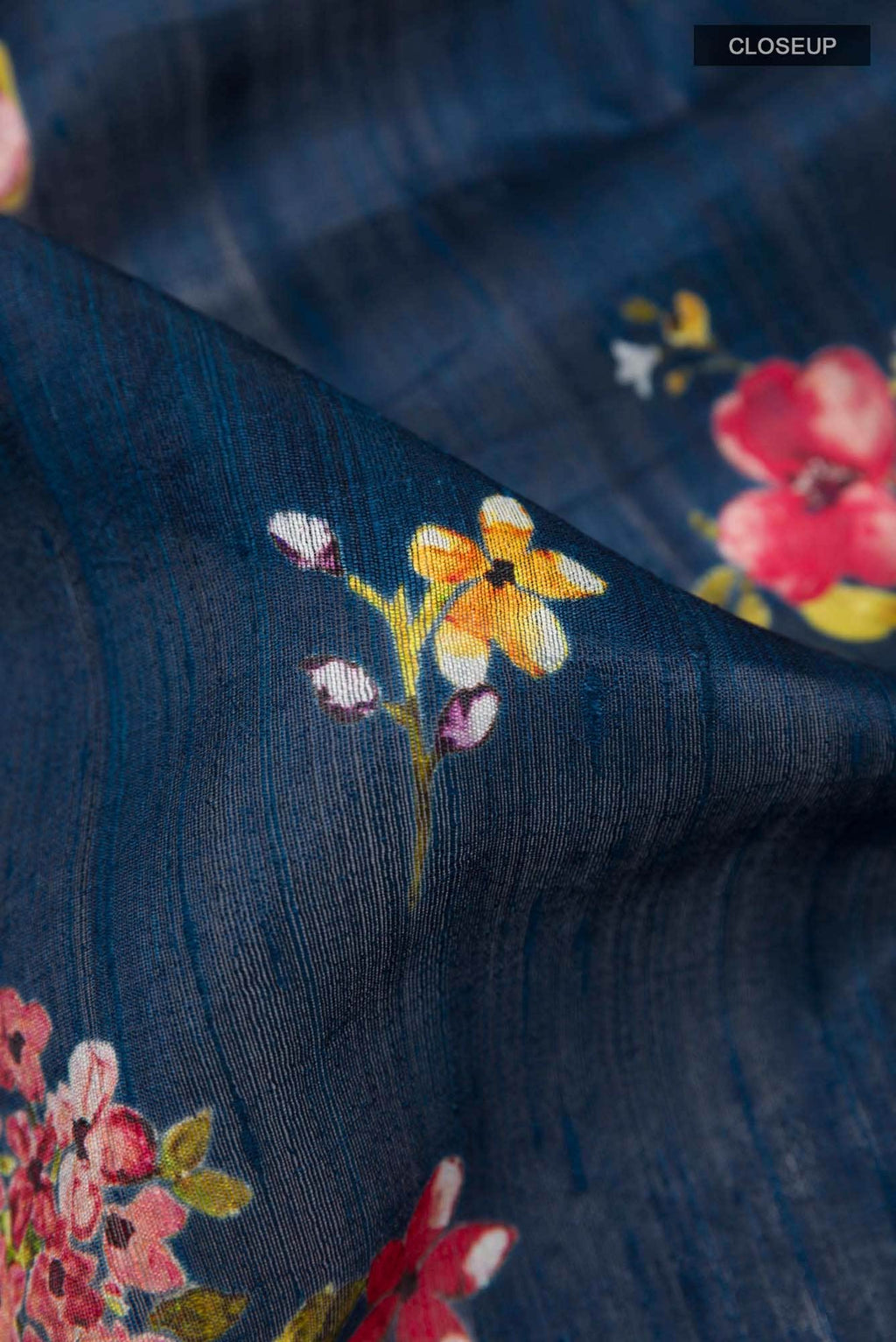 Navy Blue Tussar Silk Saree