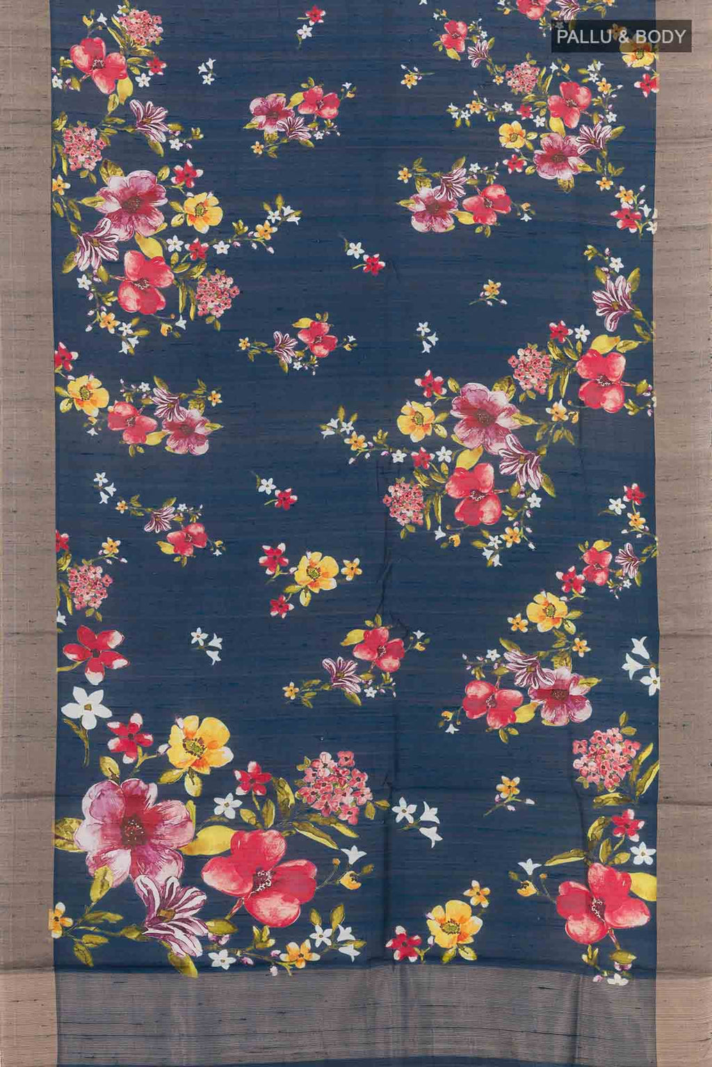Navy Blue Tussar Silk Saree