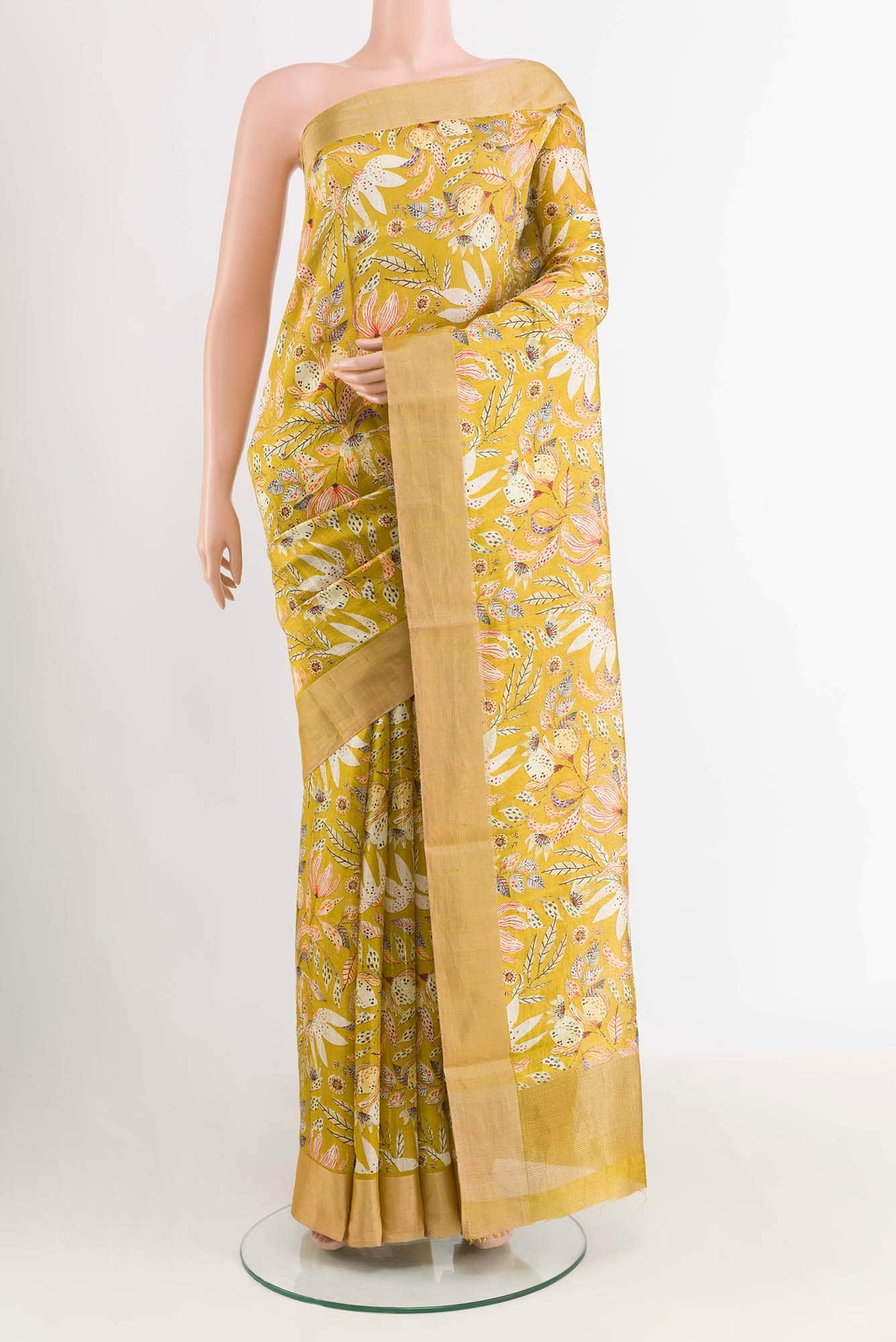 Yellow Tussar Silk Saree