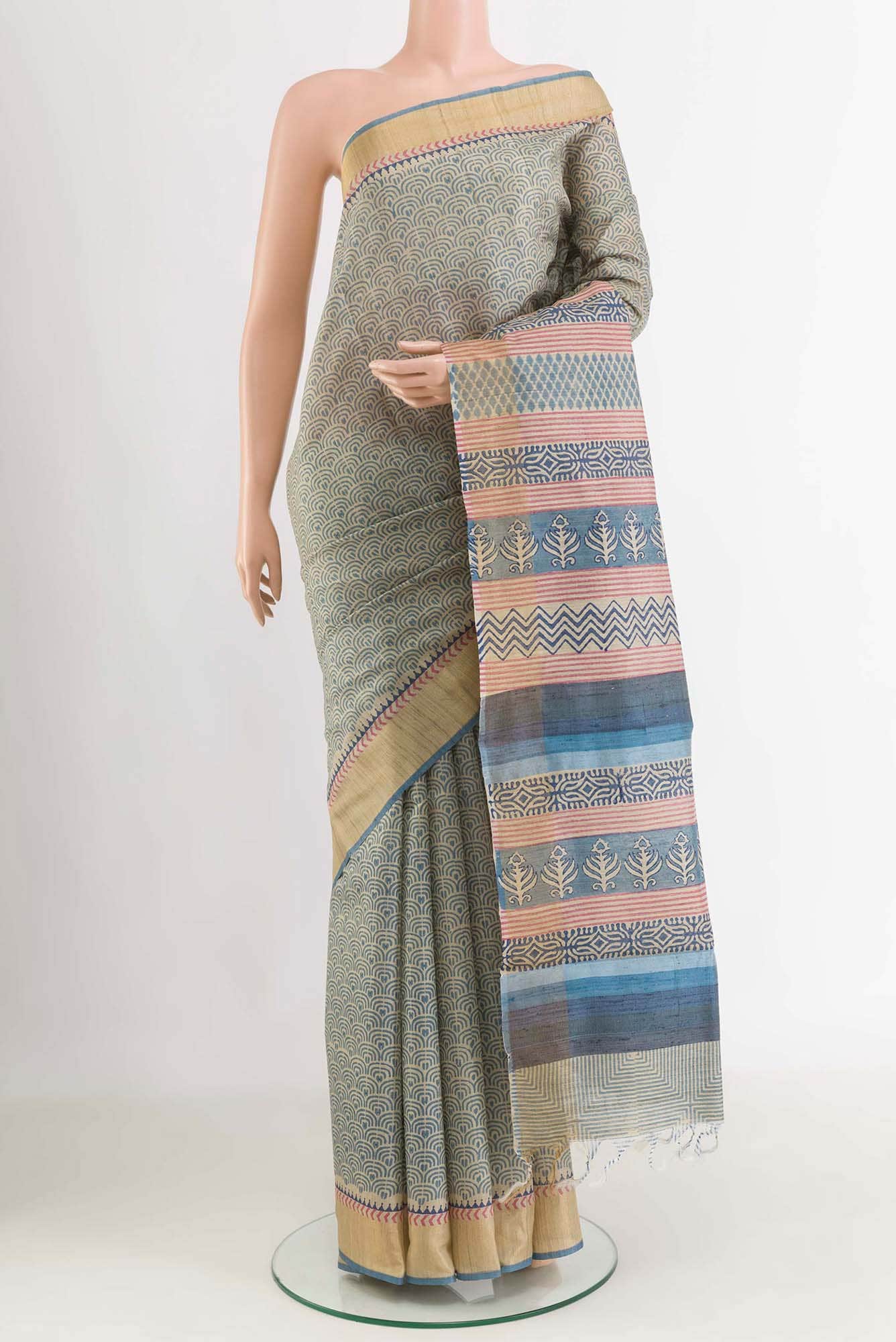 Beige Tussar Silk Saree