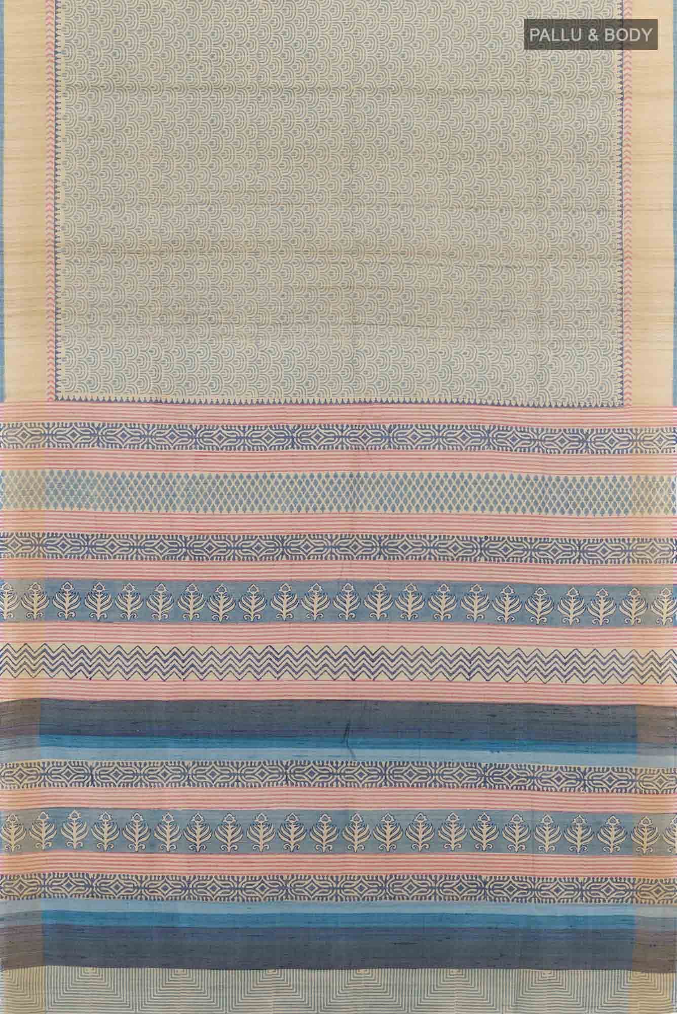 Beige Tussar Silk Saree