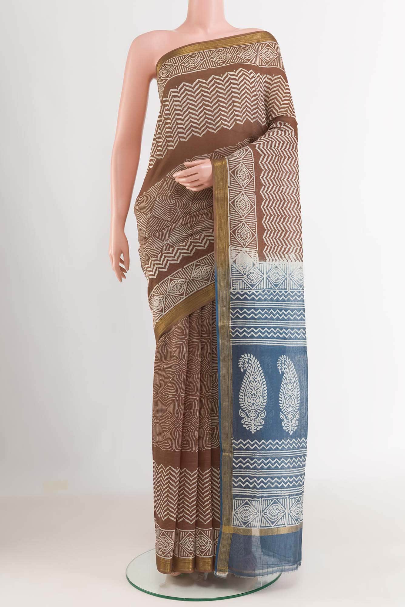 Brown Blended Maheshwari Silk Cotton Saree