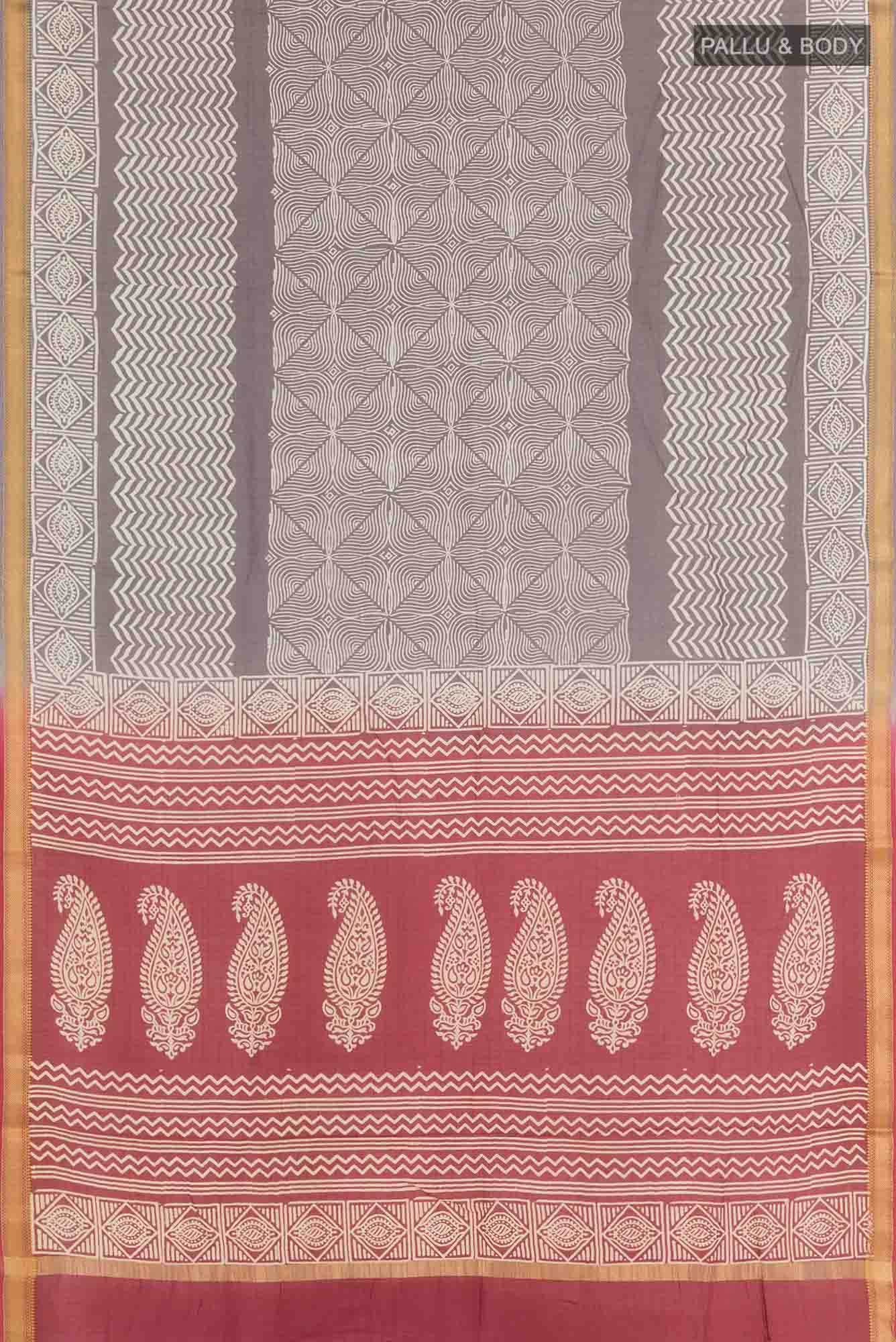 Grey Blended Maheshwari Silk Cotton Saree