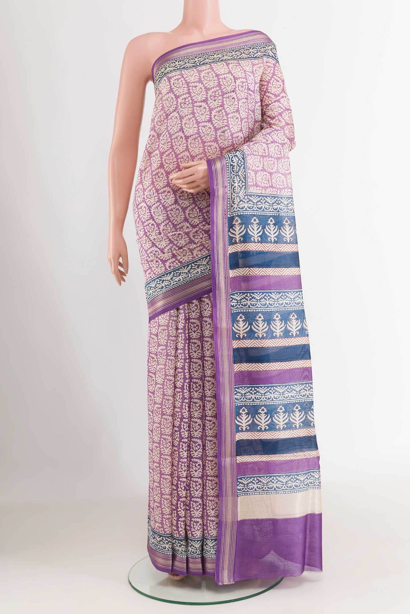 Lavender Blended Maheshwari Silk Cotton Saree