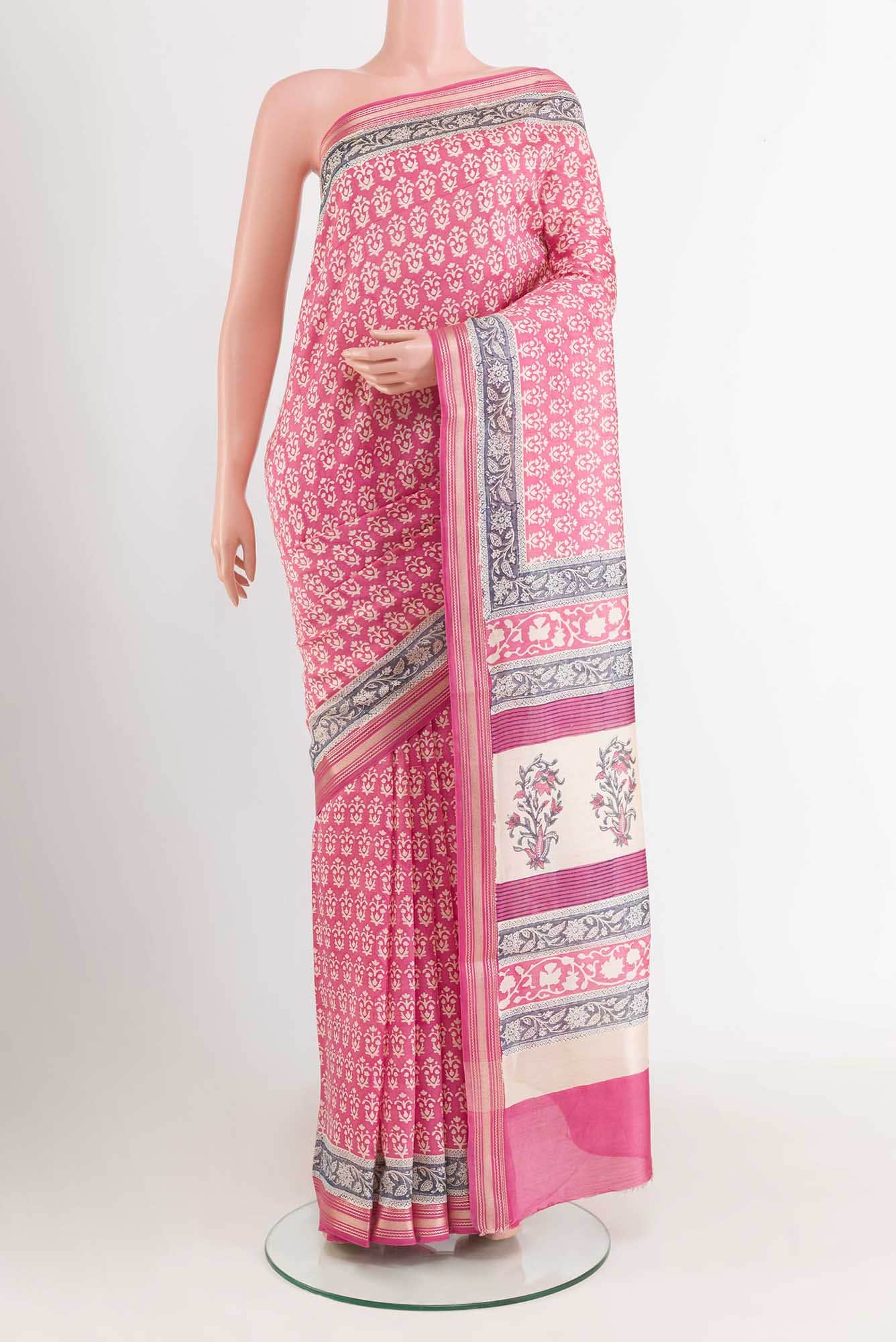 Dark Pink Blended Maheshwari Silk Cotton Saree