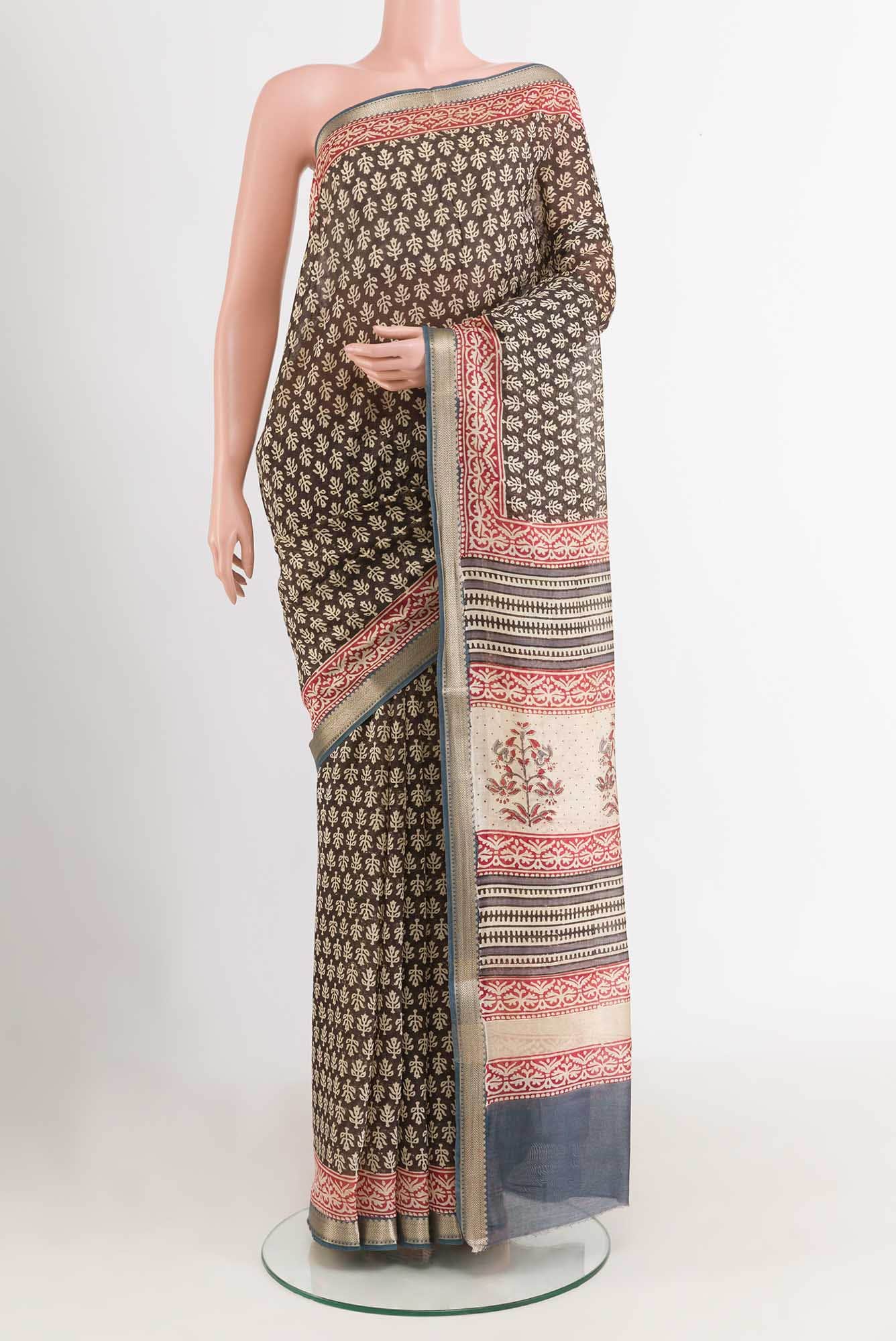 Black Blended Maheshwari Silk Cotton Saree