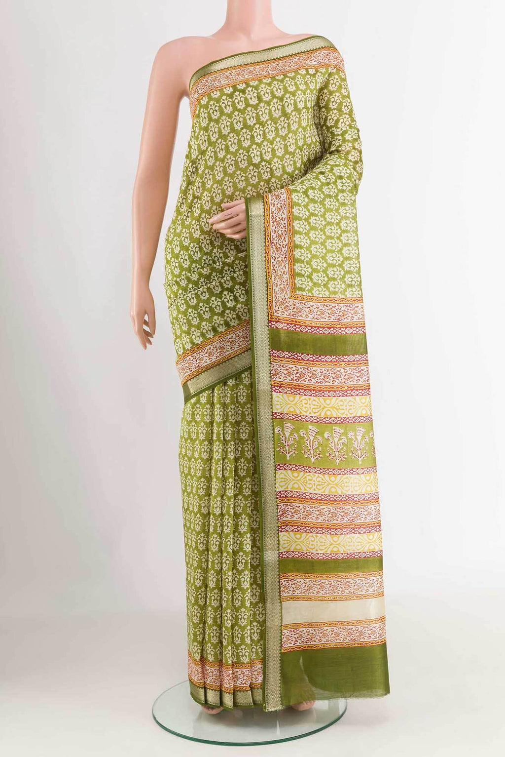 Green Blended Maheshwari Silk Cotton Saree