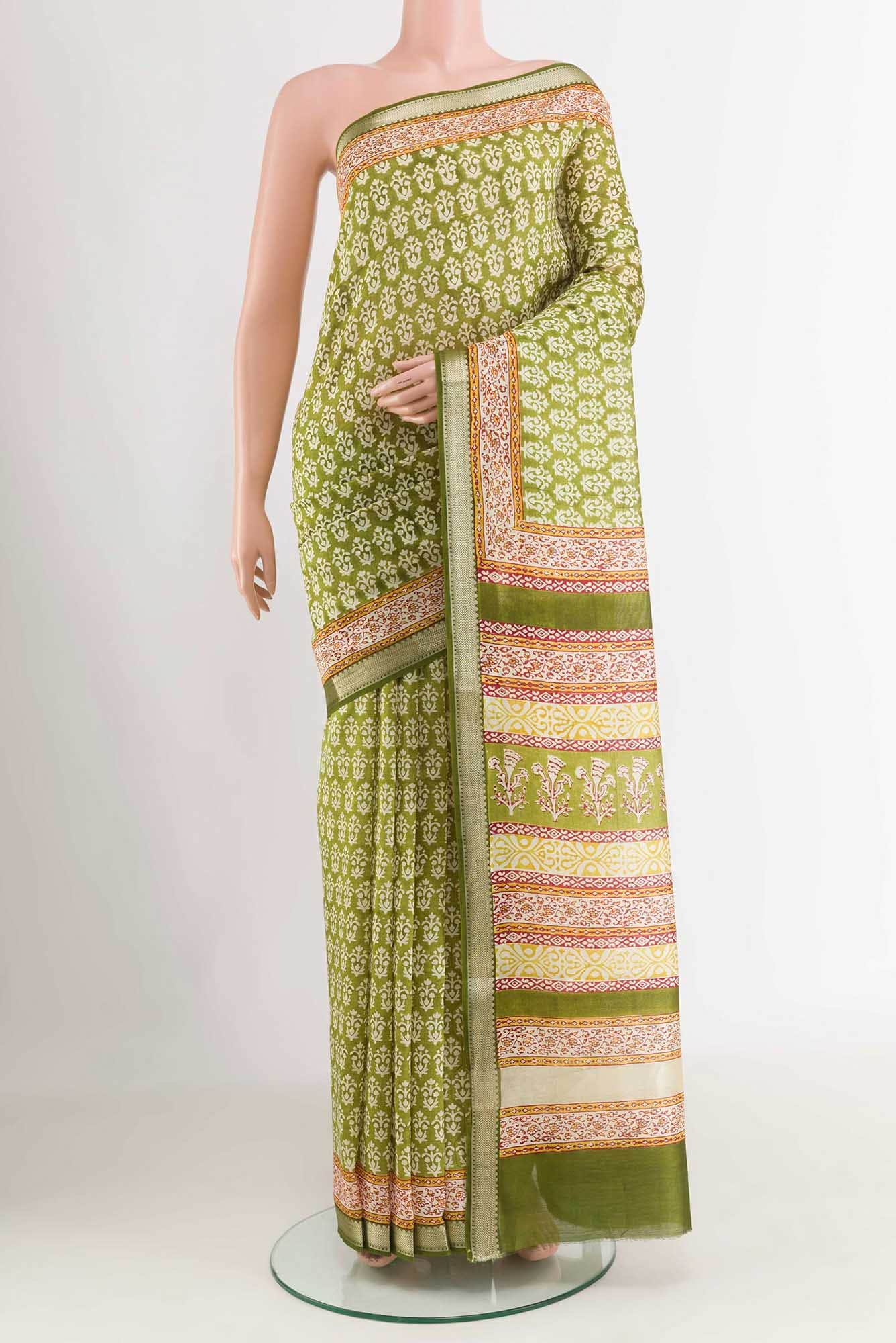 Green Blended Maheshwari Silk Cotton Saree