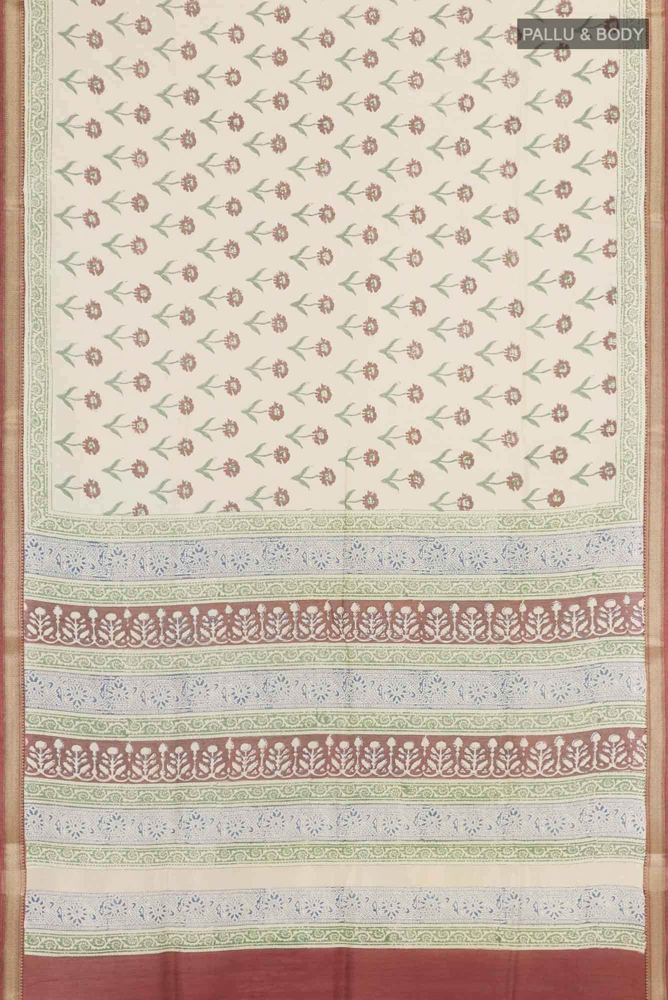 Off White Blended Maheshwari Silk Cotton Saree